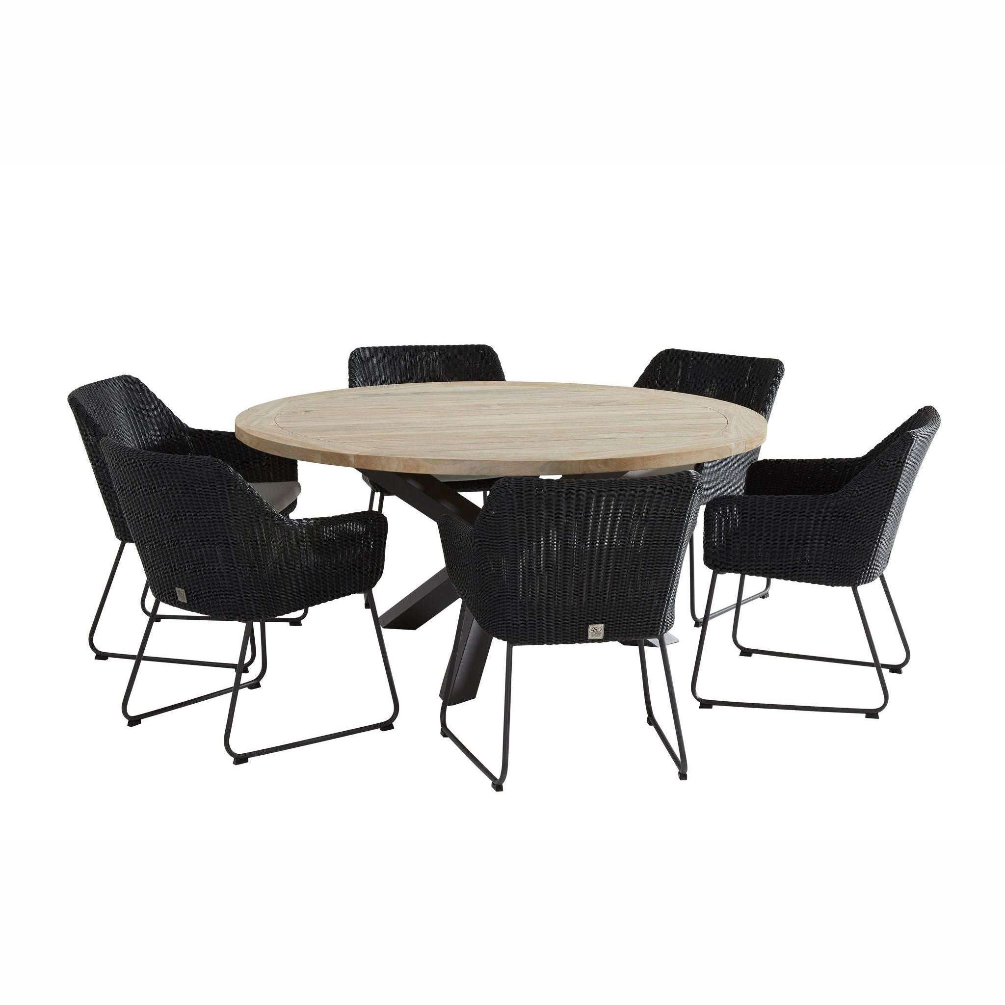 Exceptional Garden:4 Seasons Outdoor Avila 6 Seater Dining Set with Louver Teak Round Dining Table