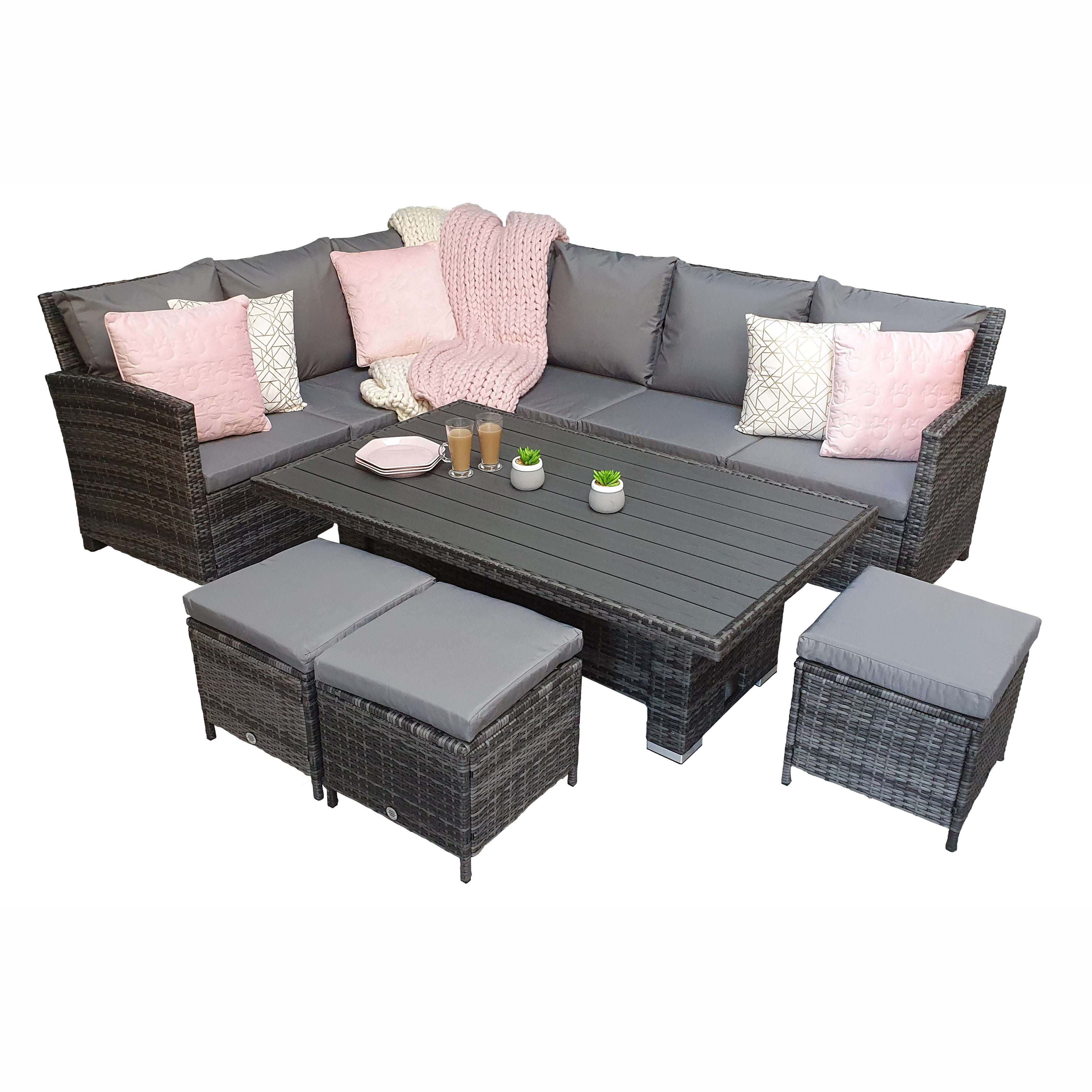 Exceptional Garden:Signature Weave Charlotte Corner Dining Set with Lifting Table