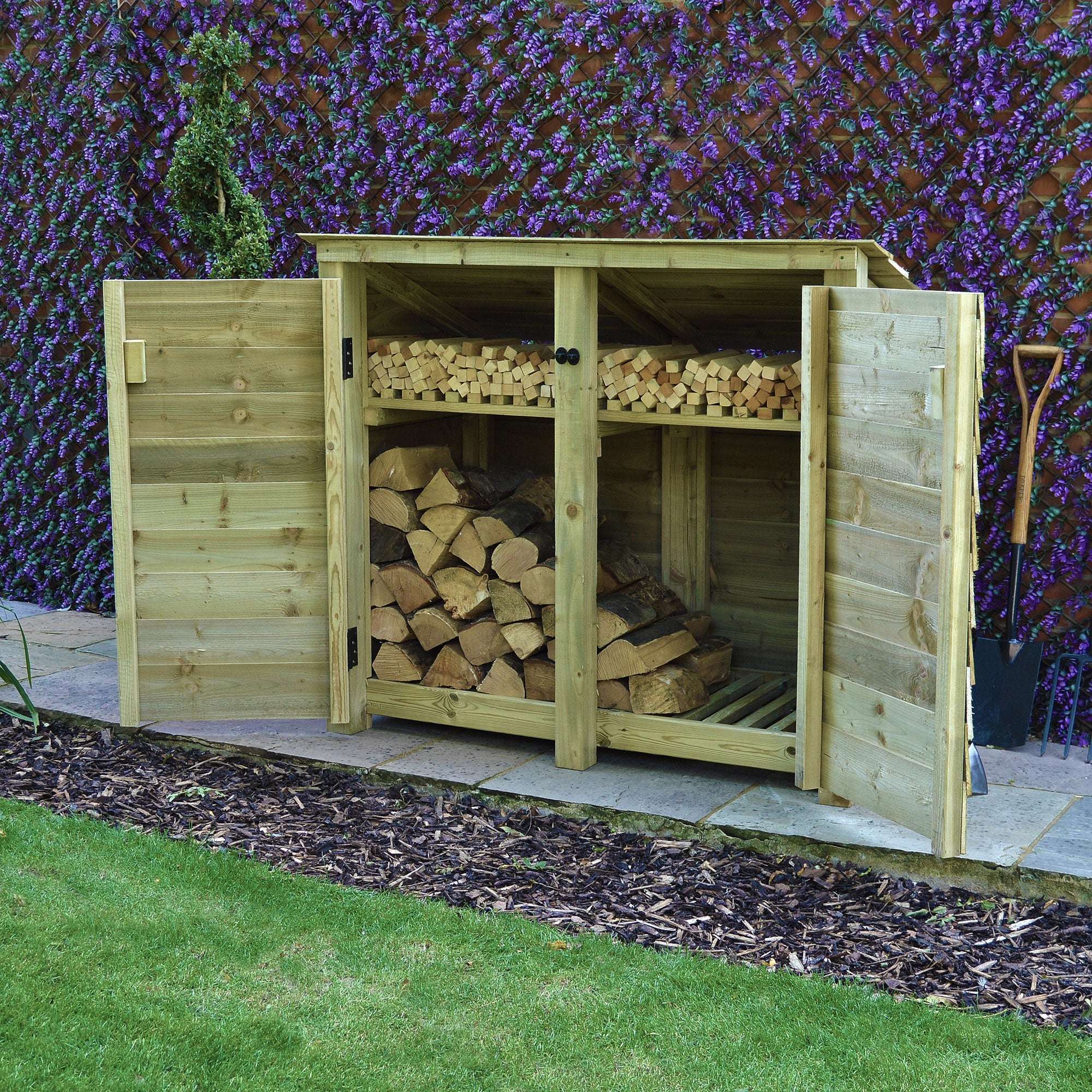 Rutland Country Cottesmore Log Store with Door and Kindling Shelf - 4ft:Rutland County,Exceptional Garden