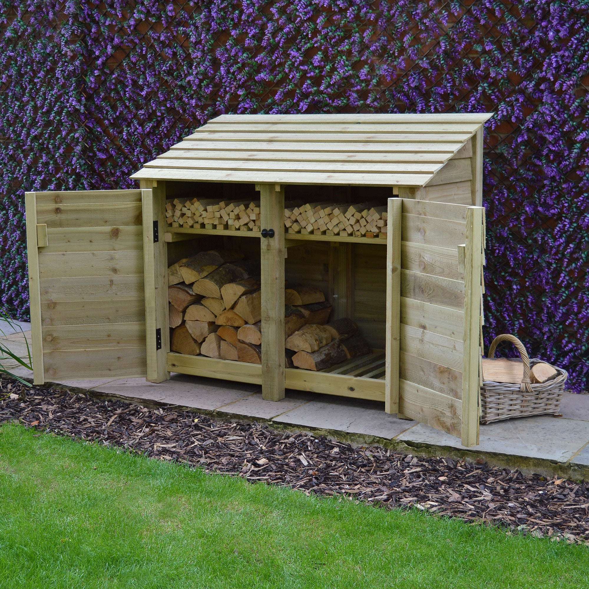 Rutland Country Cottesmore Log Store with Door and Kindling Shelf - 4ft:Rutland County,Exceptional Garden