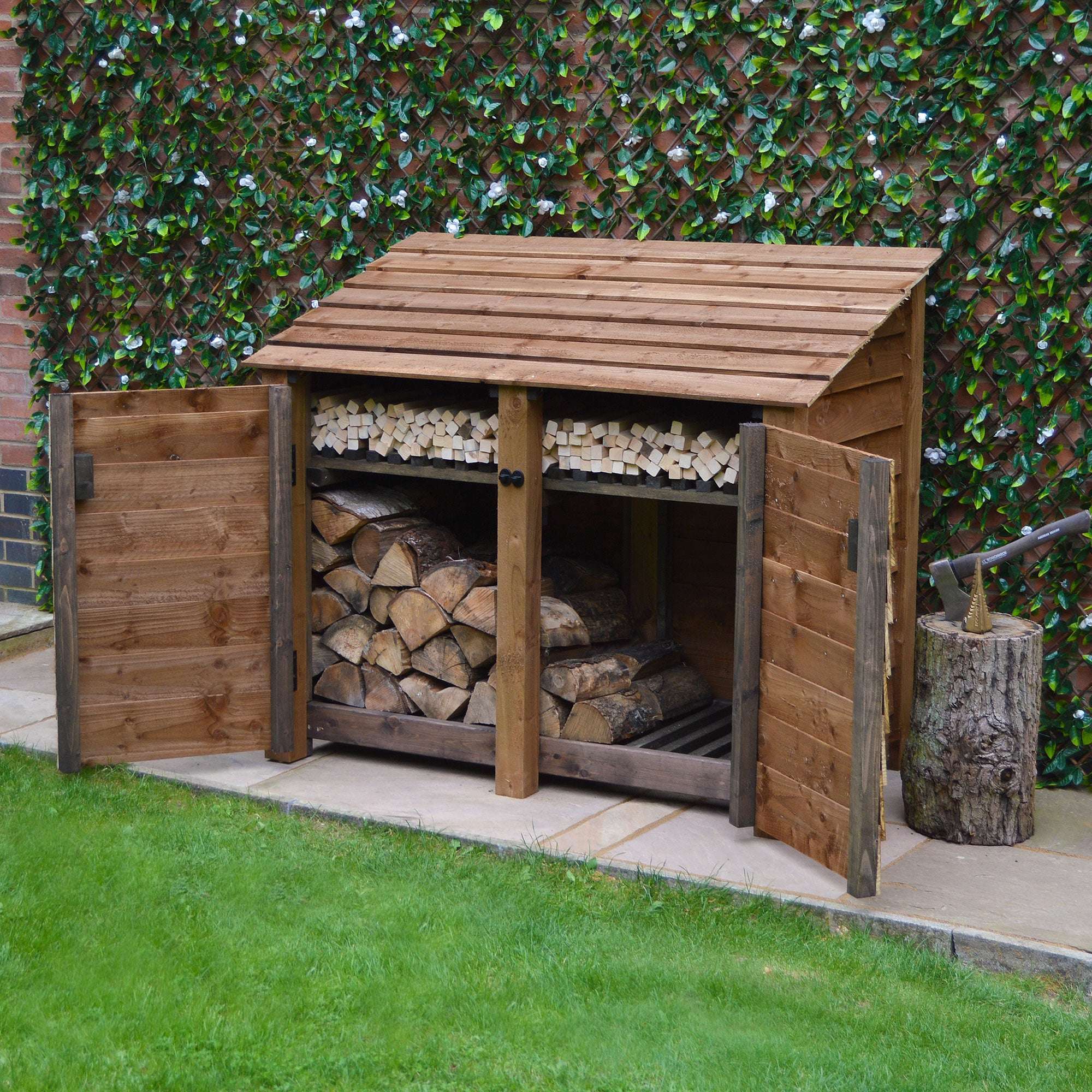 Rutland Country Cottesmore Log Store with Door and Kindling Shelf - 4ft:Rutland County,Exceptional Garden