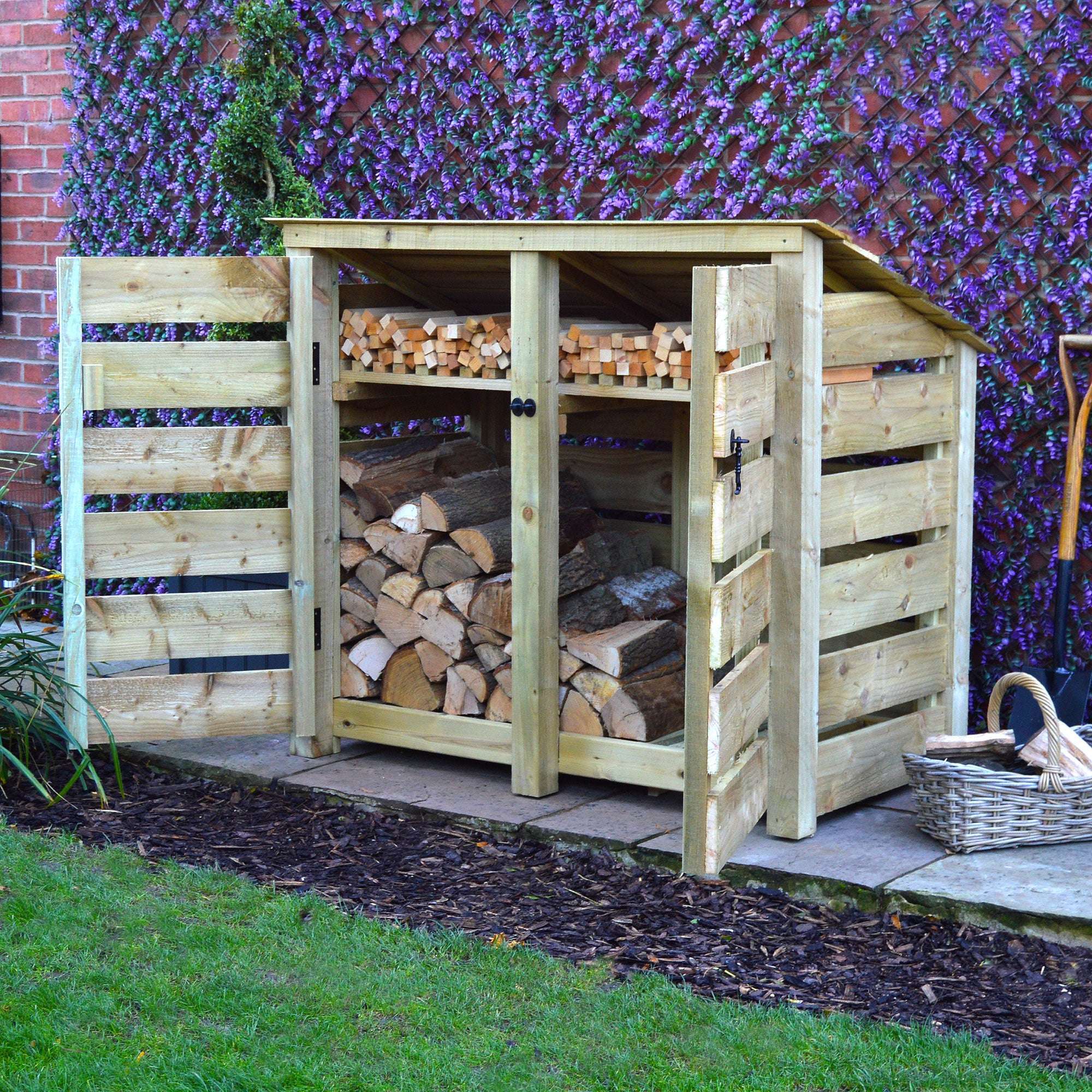 Rutland Country Cottesmore Log Store with Door and Kindling Shelf - 4ft:Rutland County,Exceptional Garden