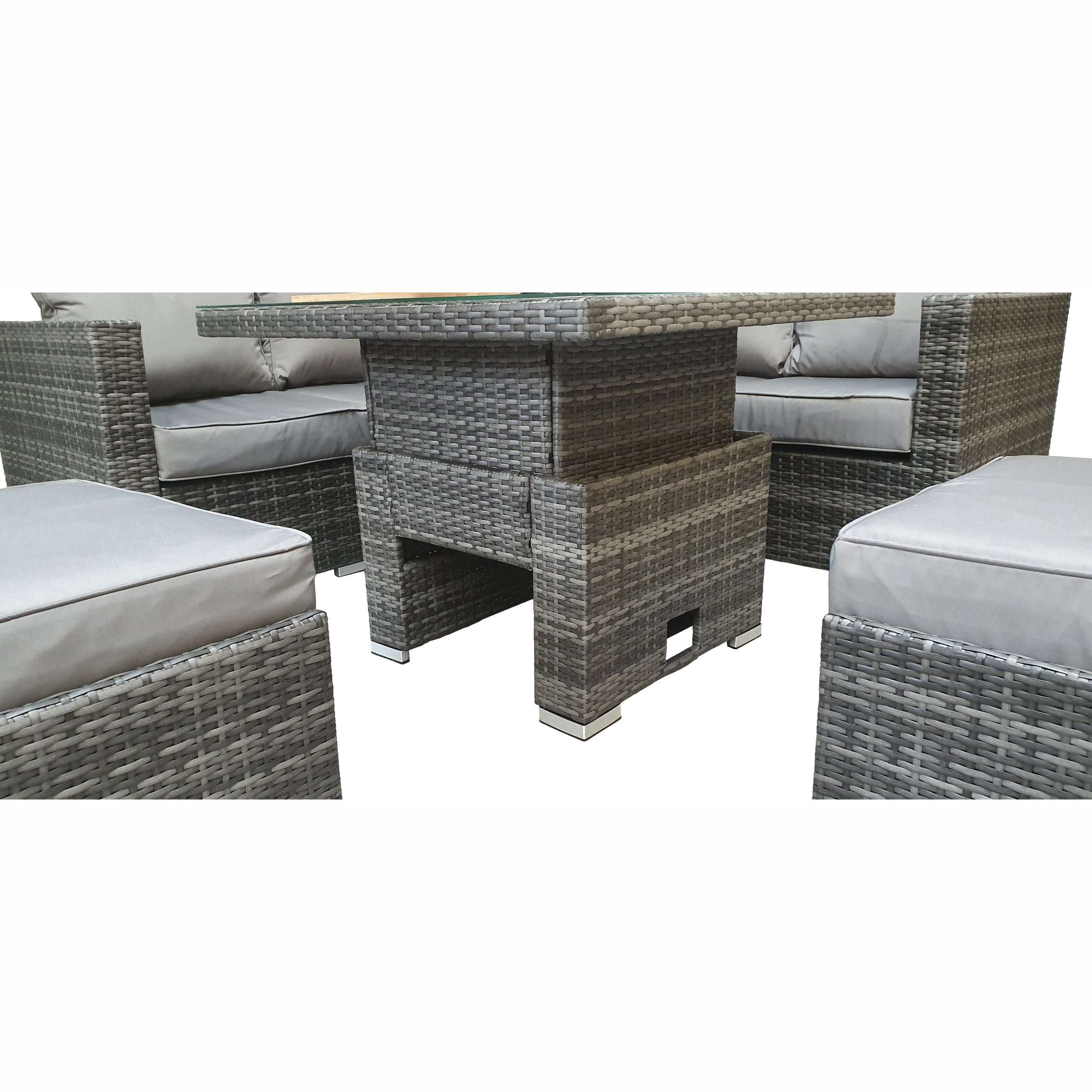 Exceptional Garden:Signature Weave Georgia Corner Dining Set with Ice Bucket and Lift Table - Grey