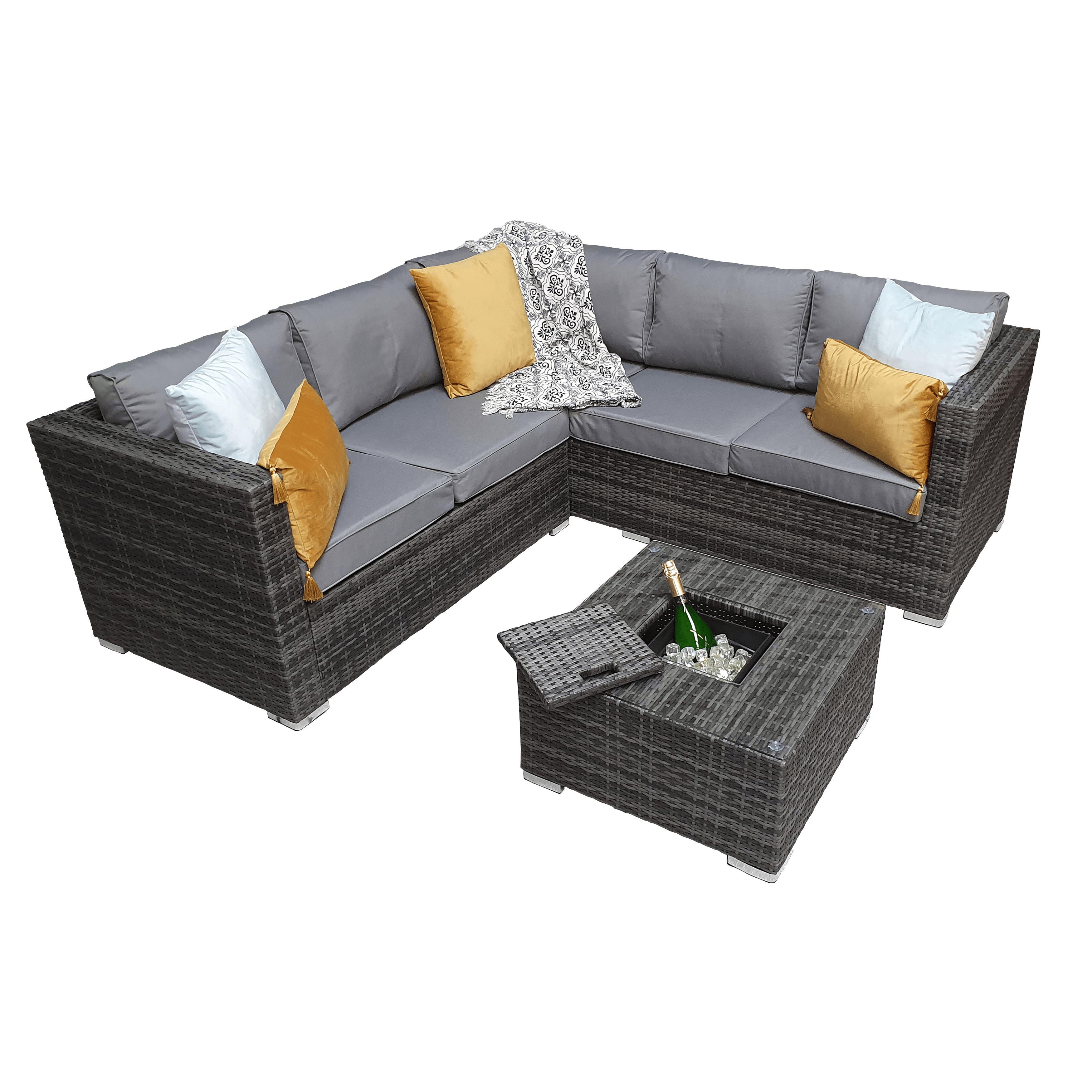 Exceptional Garden:Signature Weave Georgia Sofa Set with Ice Bucket - Grey