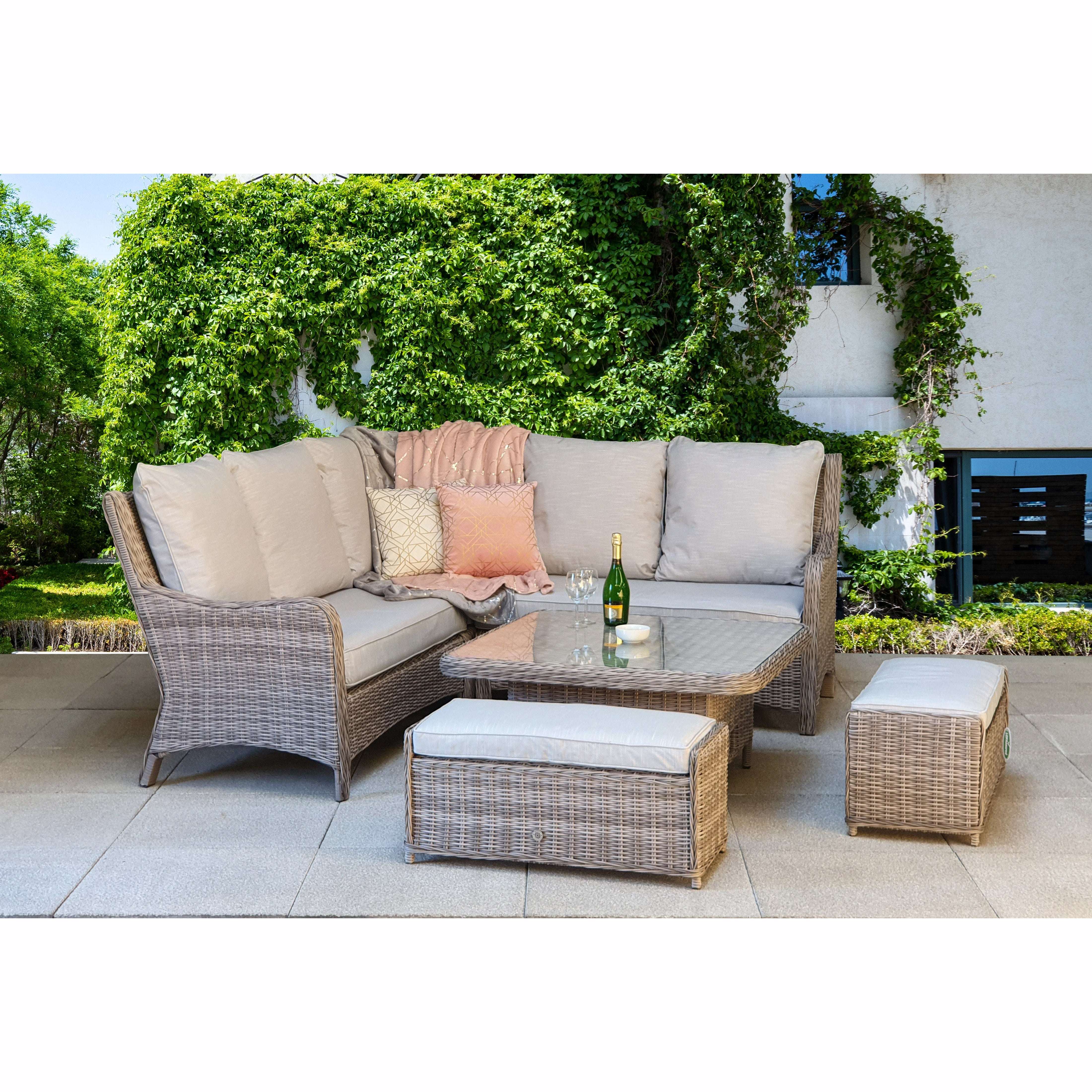 Exceptional Garden:Signature Weave Alexandra Corner Dining Set with Lifting Table