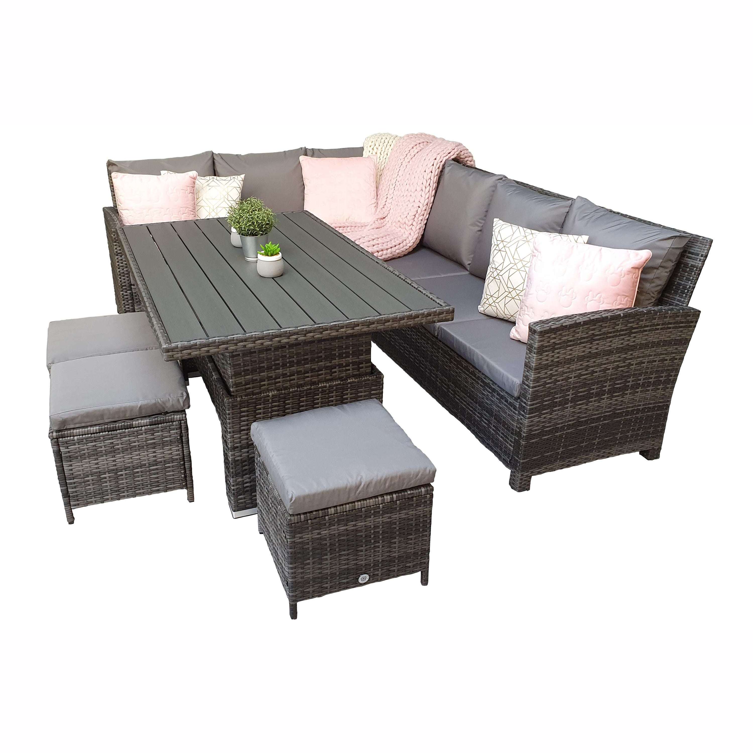 Exceptional Garden:Signature Weave Charlotte Corner Dining Set with Lifting Table