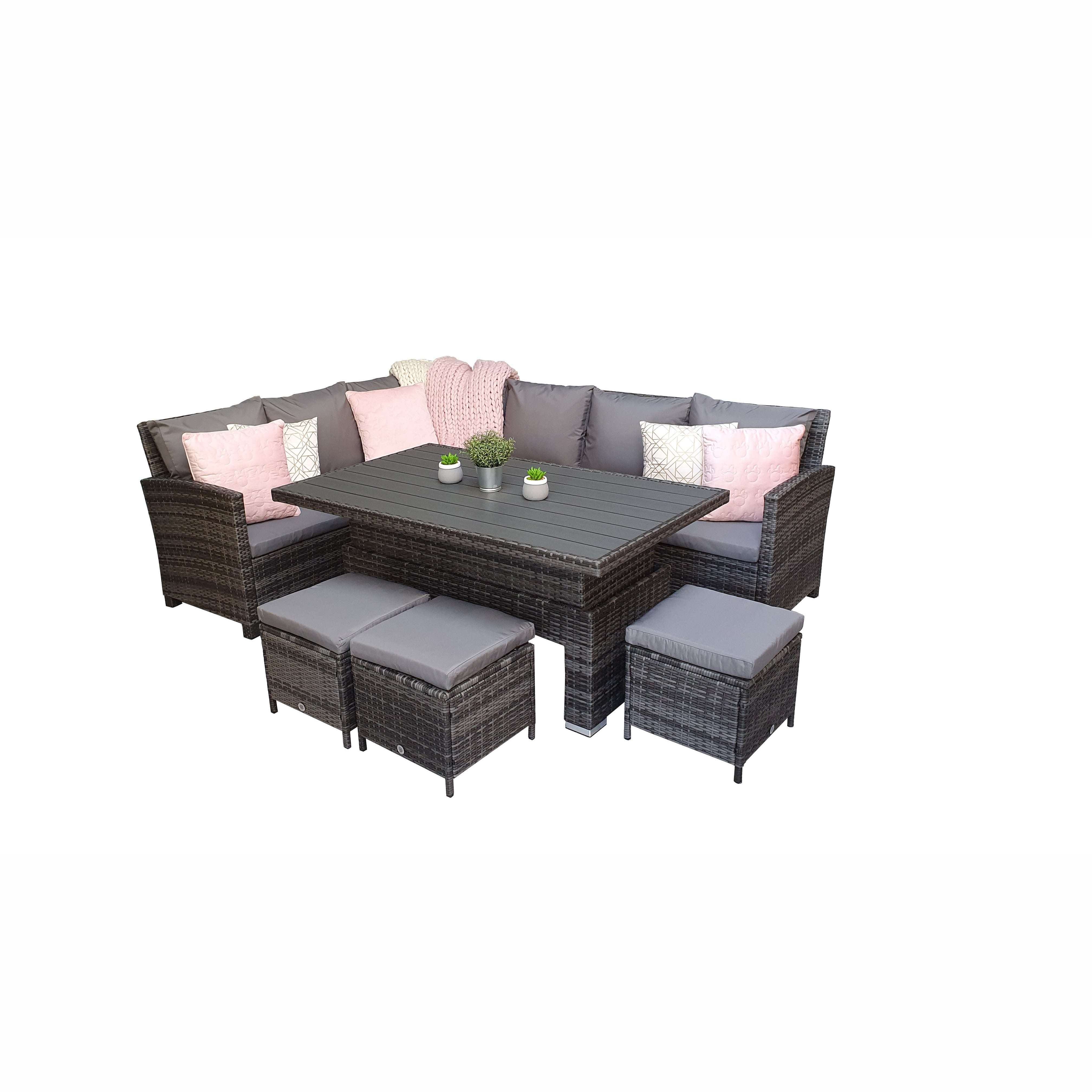 Exceptional Garden:Signature Weave Charlotte Corner Dining Set with Lifting Table