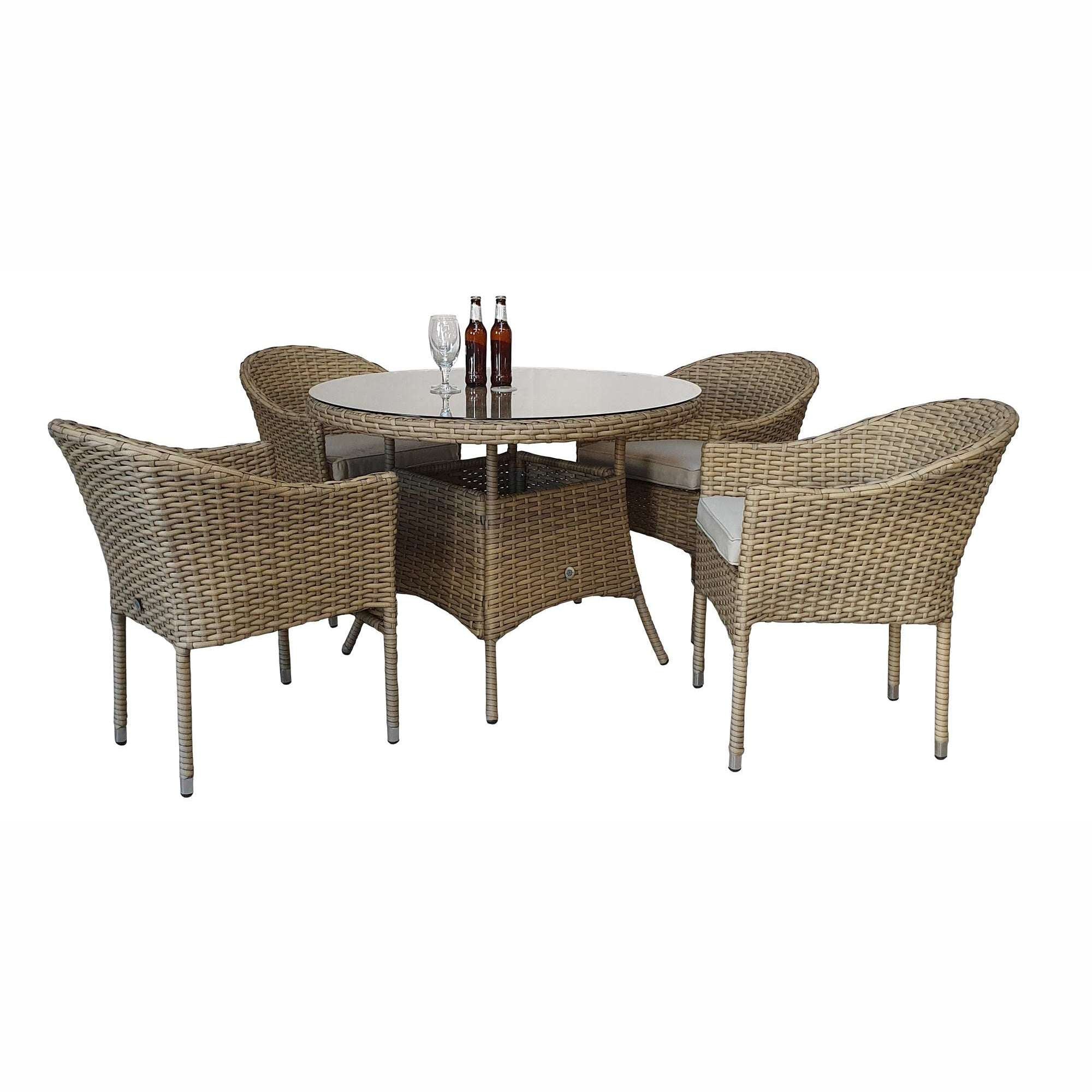 Exceptional Garden:Signature Weave Darcey 4-Seater Dining Set with Round Table and Stacking Chairs