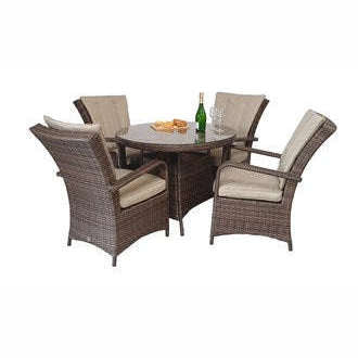 Exceptional Garden:Signature Weave Florence 4-Seater Round Dining Set - Brown