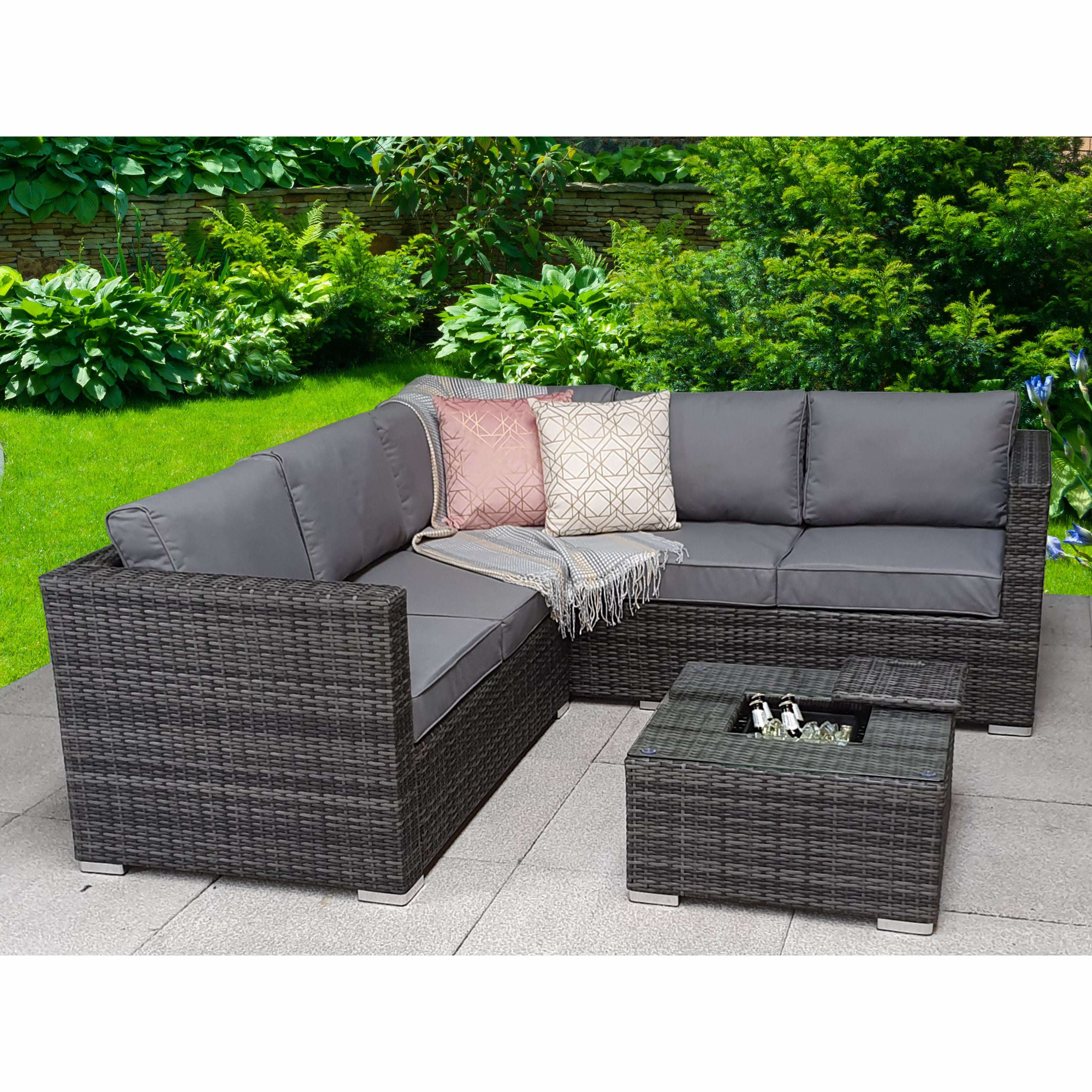 Exceptional Garden:Signature Weave Georgia Sofa Set with Ice Bucket - Grey