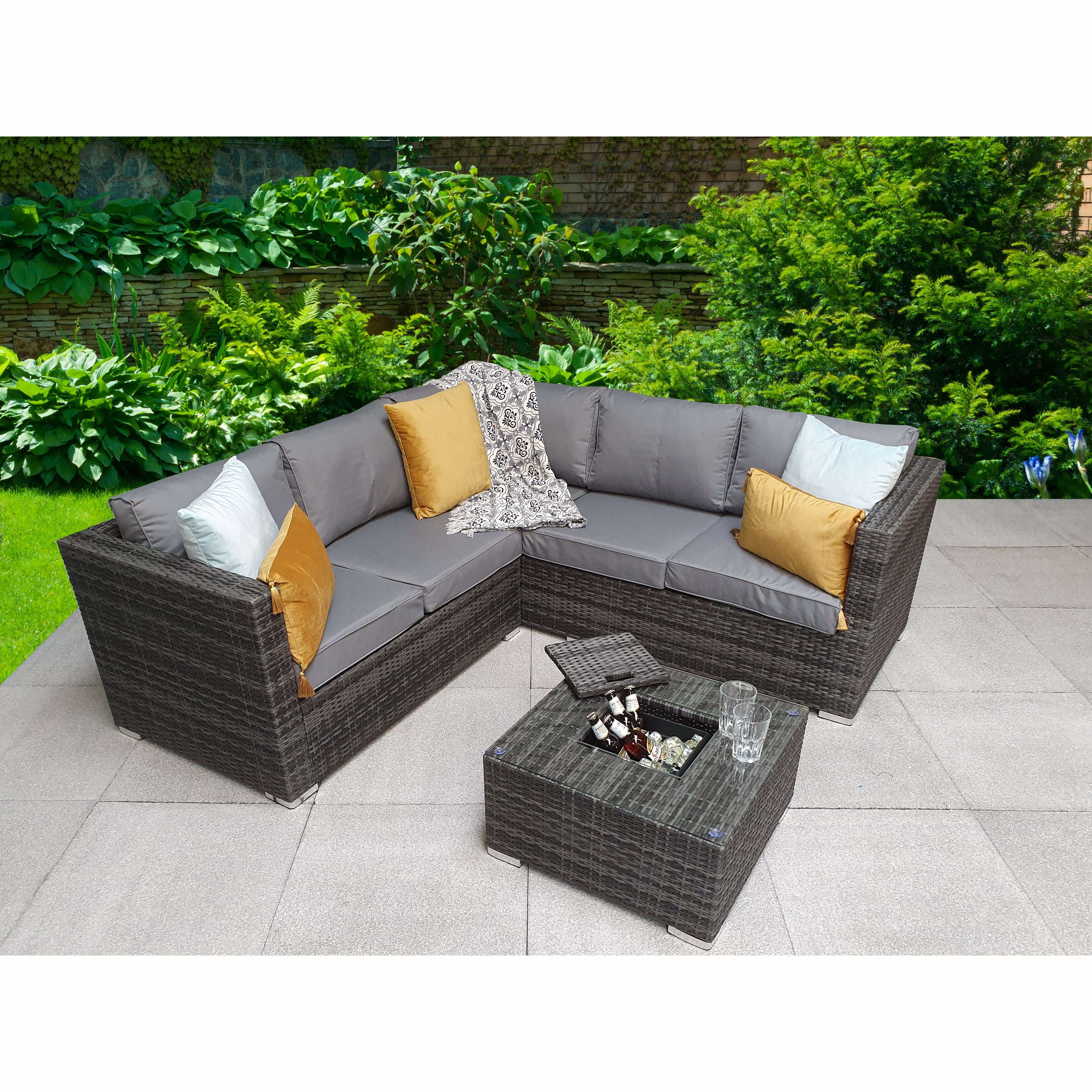 Exceptional Garden:Signature Weave Georgia Sofa Set with Ice Bucket - Grey