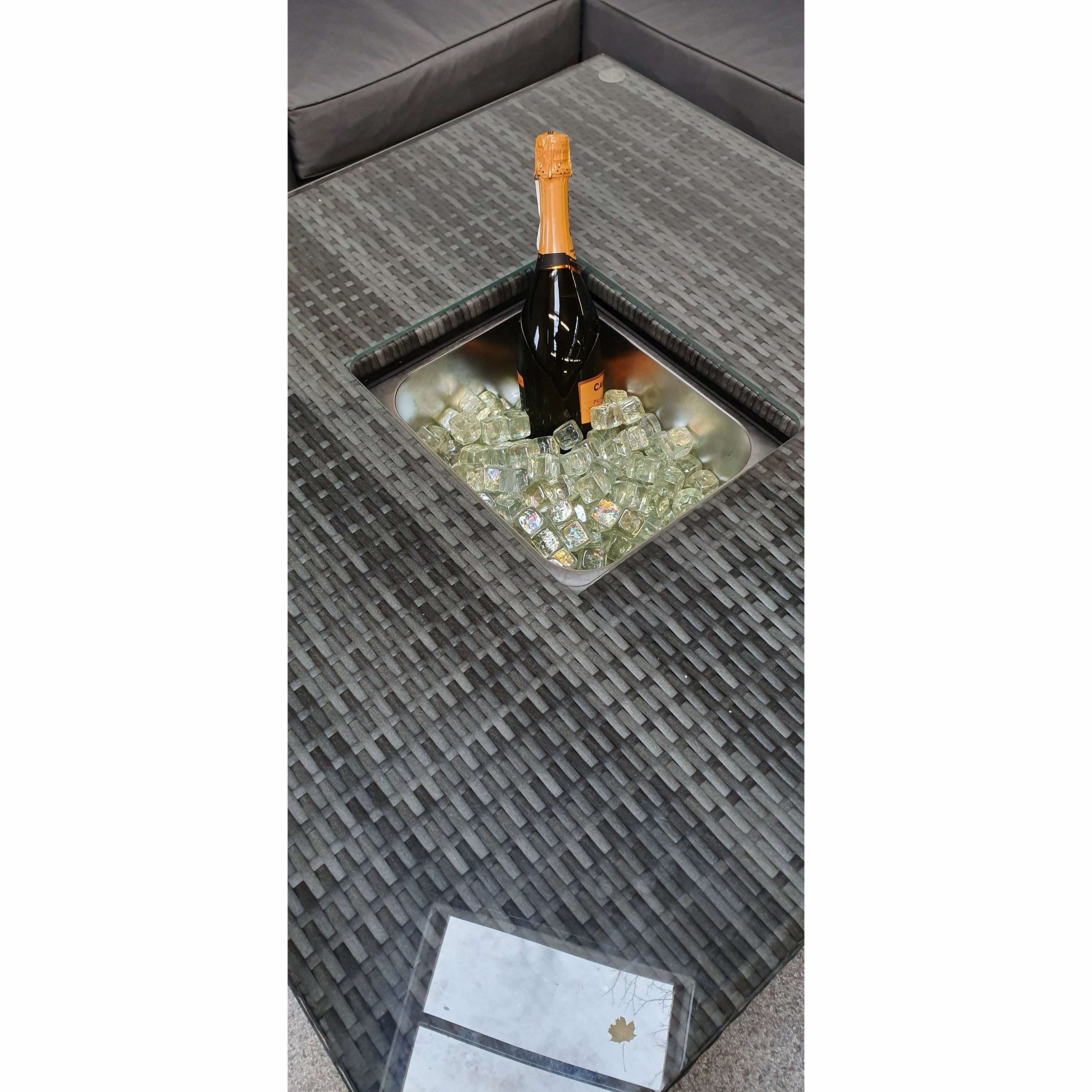 Exceptional Garden:Signature Weave Georgia Corner Dining Set with Ice Bucket and Lift Table - Grey