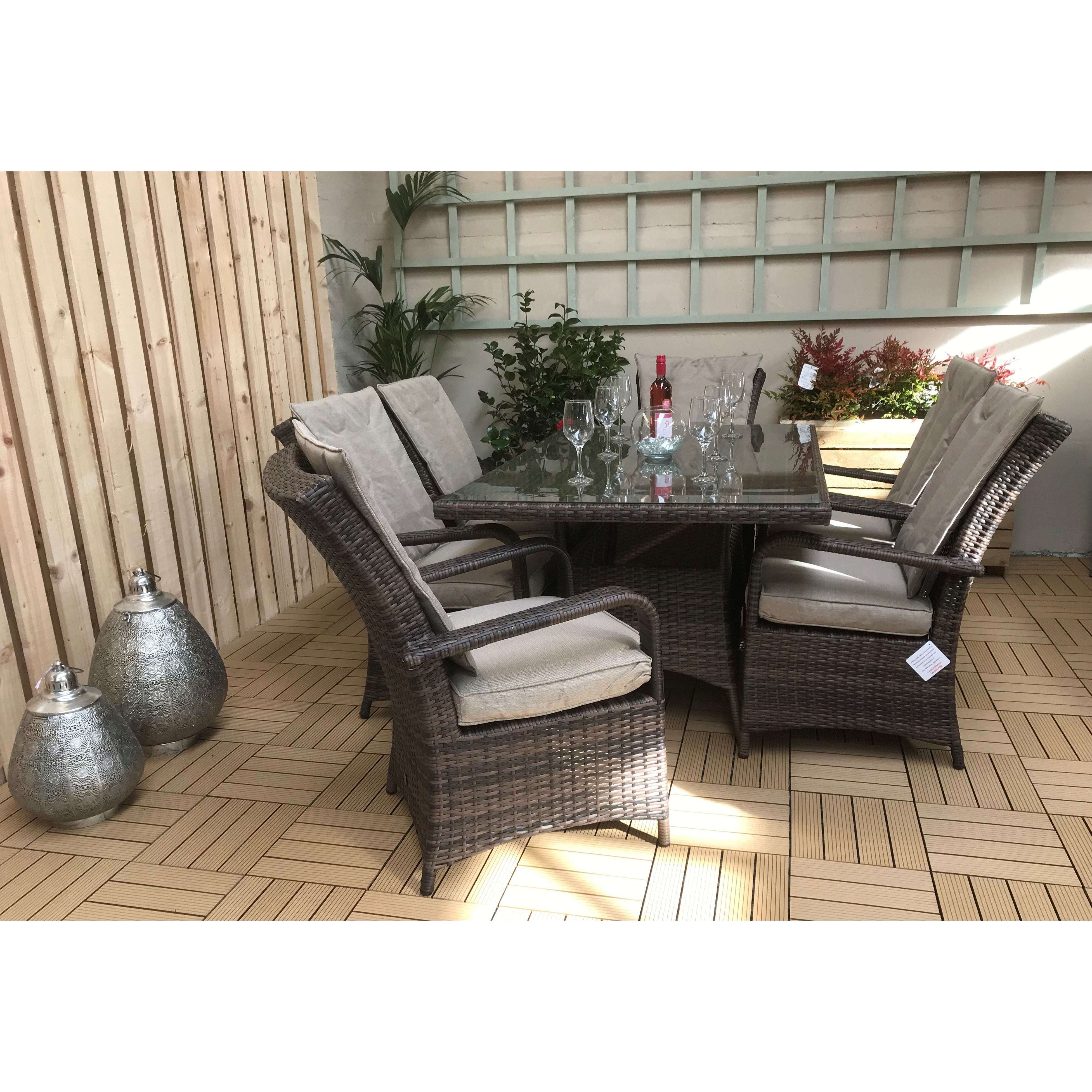 Exceptional Garden:Signature Weave Florence 6-Seater Rectangular Dining Set - Brown