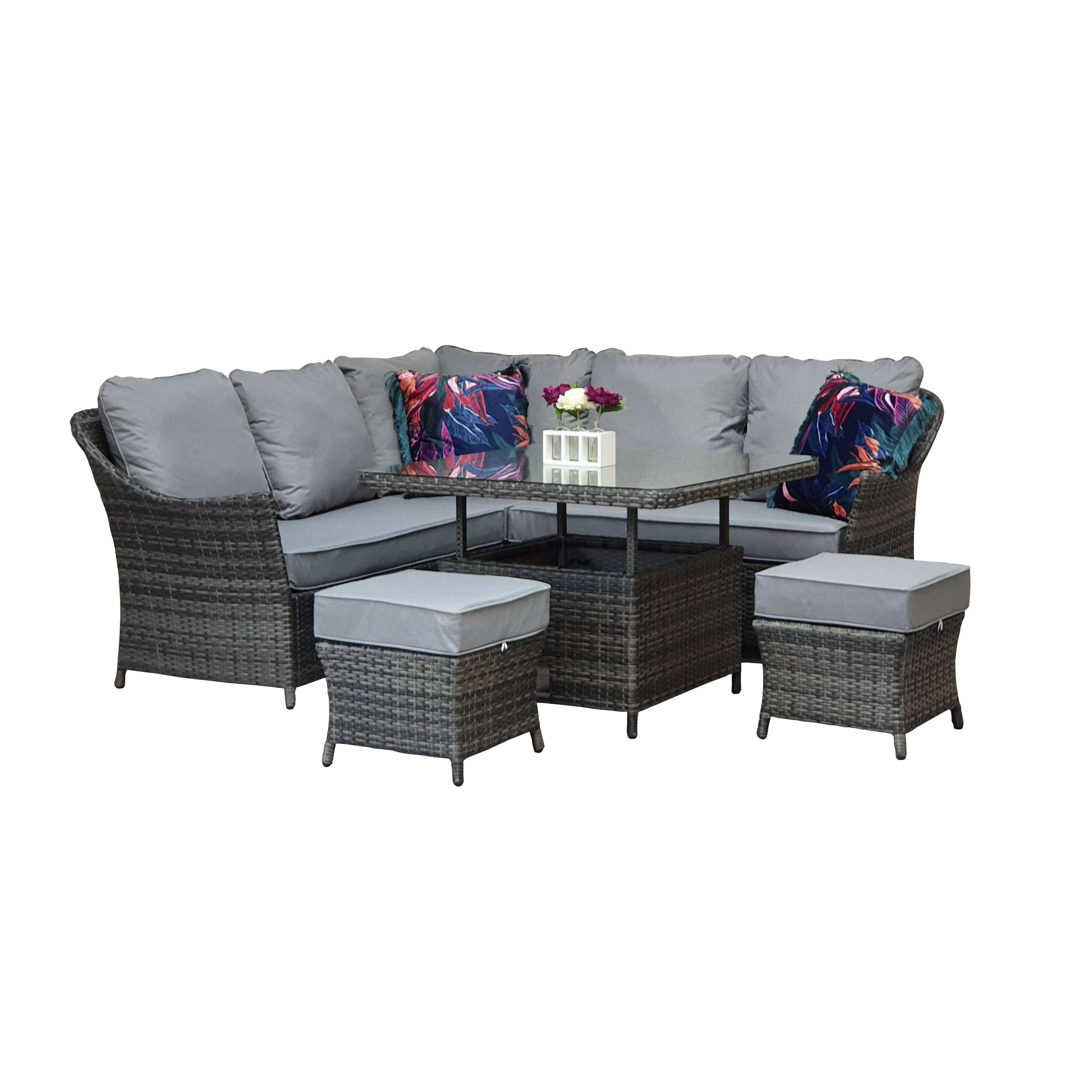 Exceptional Garden:Signature Weave Francesca Corner Dining Set with Lift Table