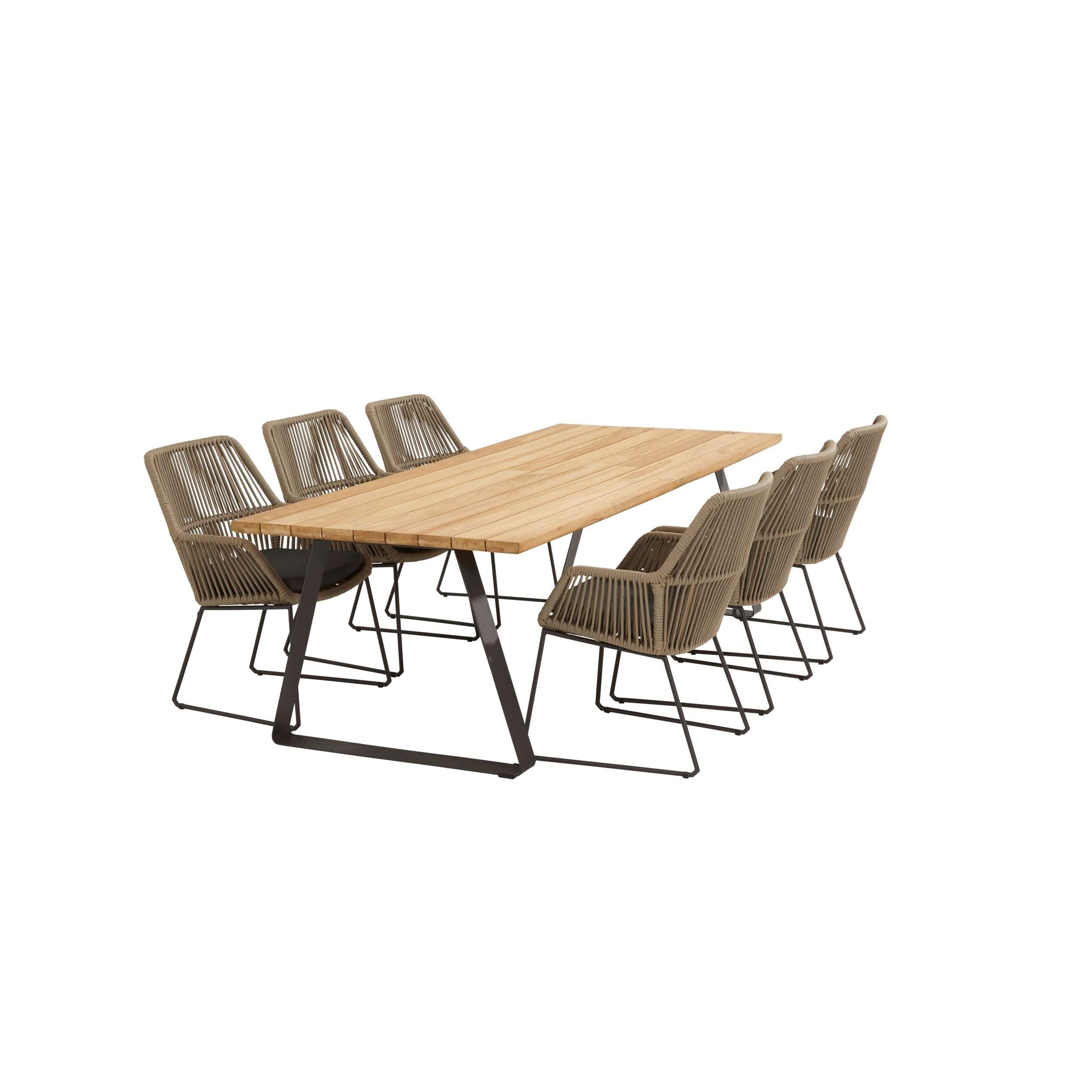 4 Seasons Outdoor Ramblas 6 Seat Dining Set with Basso Dining Table and Teak Top