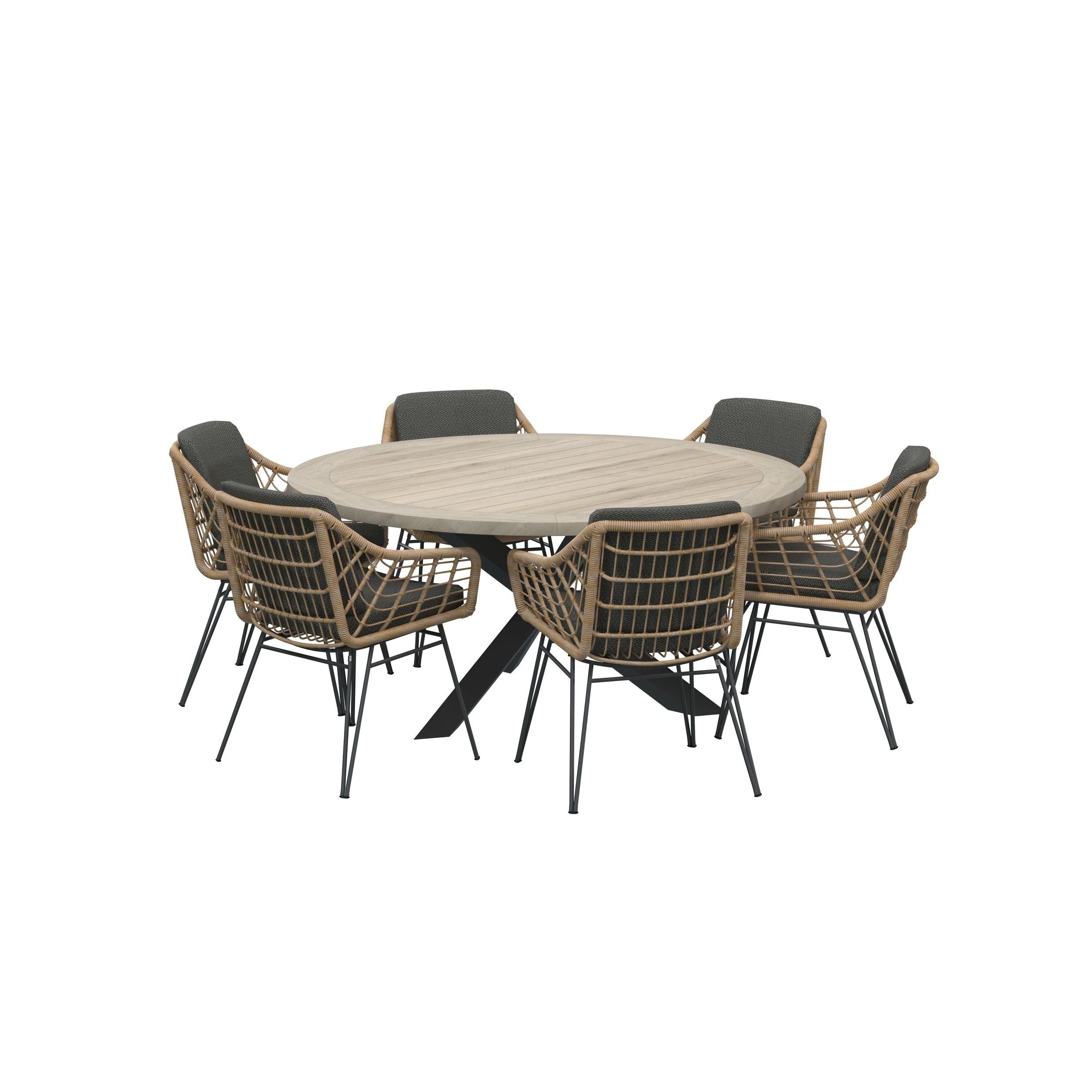 4 Seasons Outdoor Cottage Hara 6 seater Dining set with Round Louvre Teak Dining Table