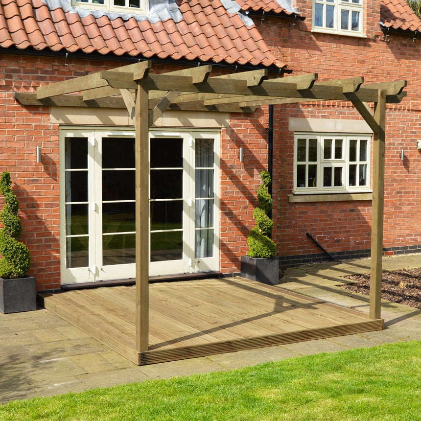Exceptional Garden:Wall Mounted Wooden Pergola with Decking Kit