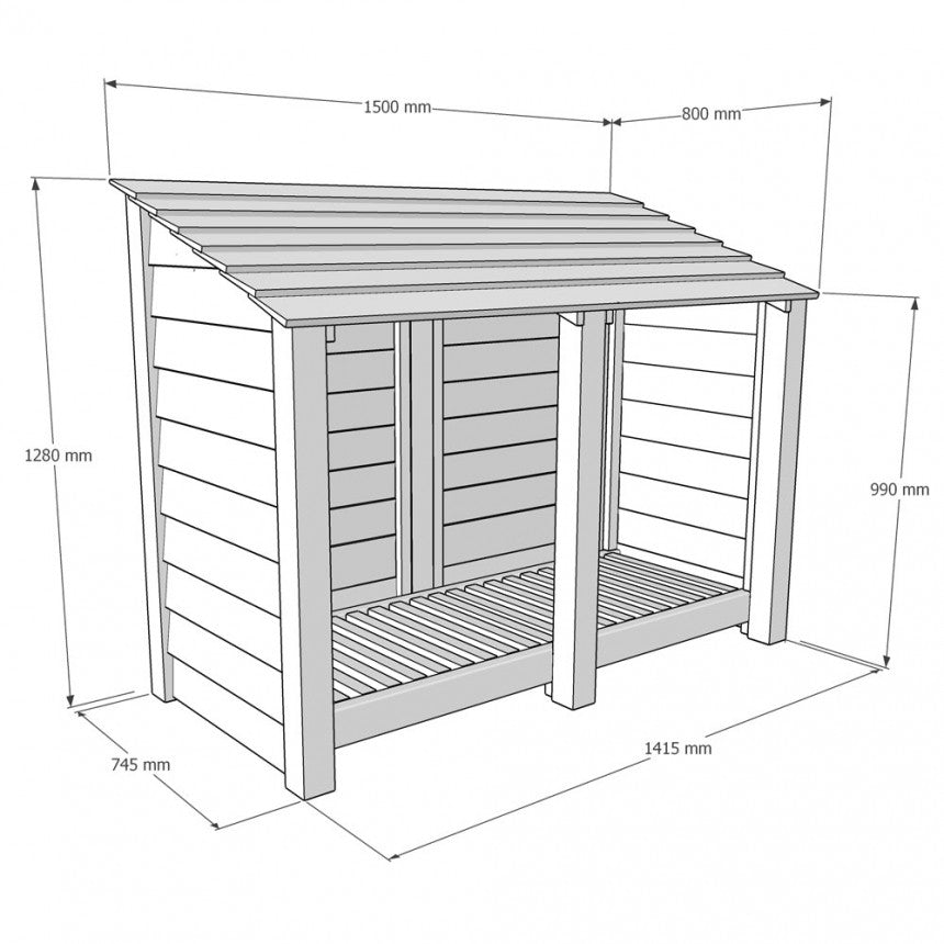 Rutland County Cottesmore Log Store with Door - 4ft