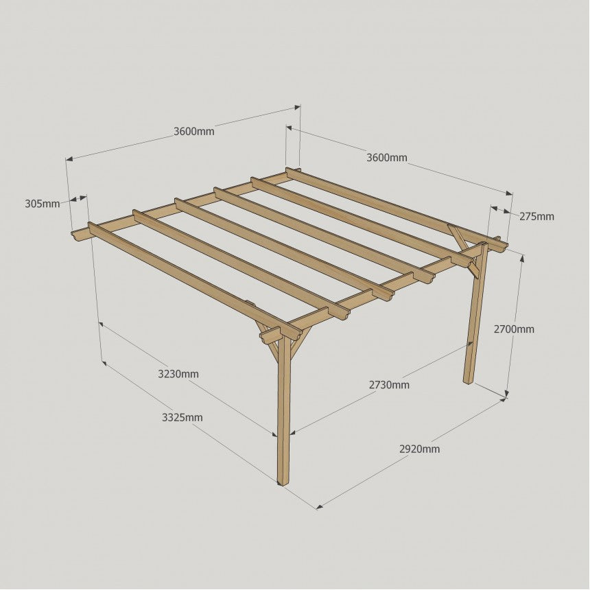 Lean To Garden Pergola with Two Posts
