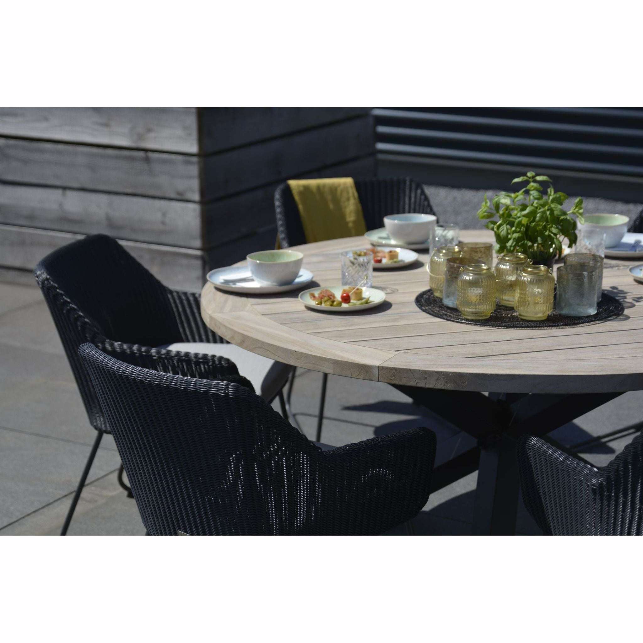 Exceptional Garden:4 Seasons Outdoor Avila 6 Seater Dining Set with Louver Teak Round Dining Table