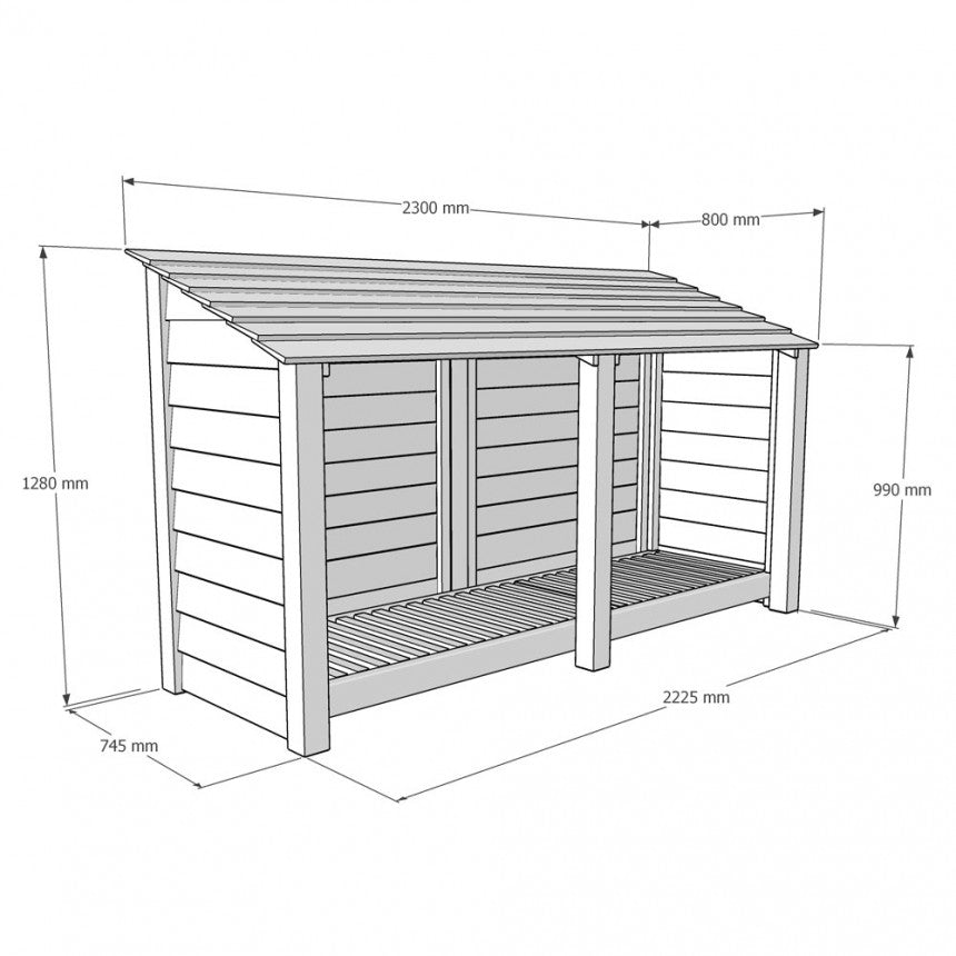 Rutland County Normanton Log Store with Kindling Shelf and Door - 4ft