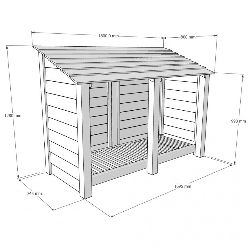 Rutland County Hambleton Log Store with Door and Kindling Shelf - 4ft
