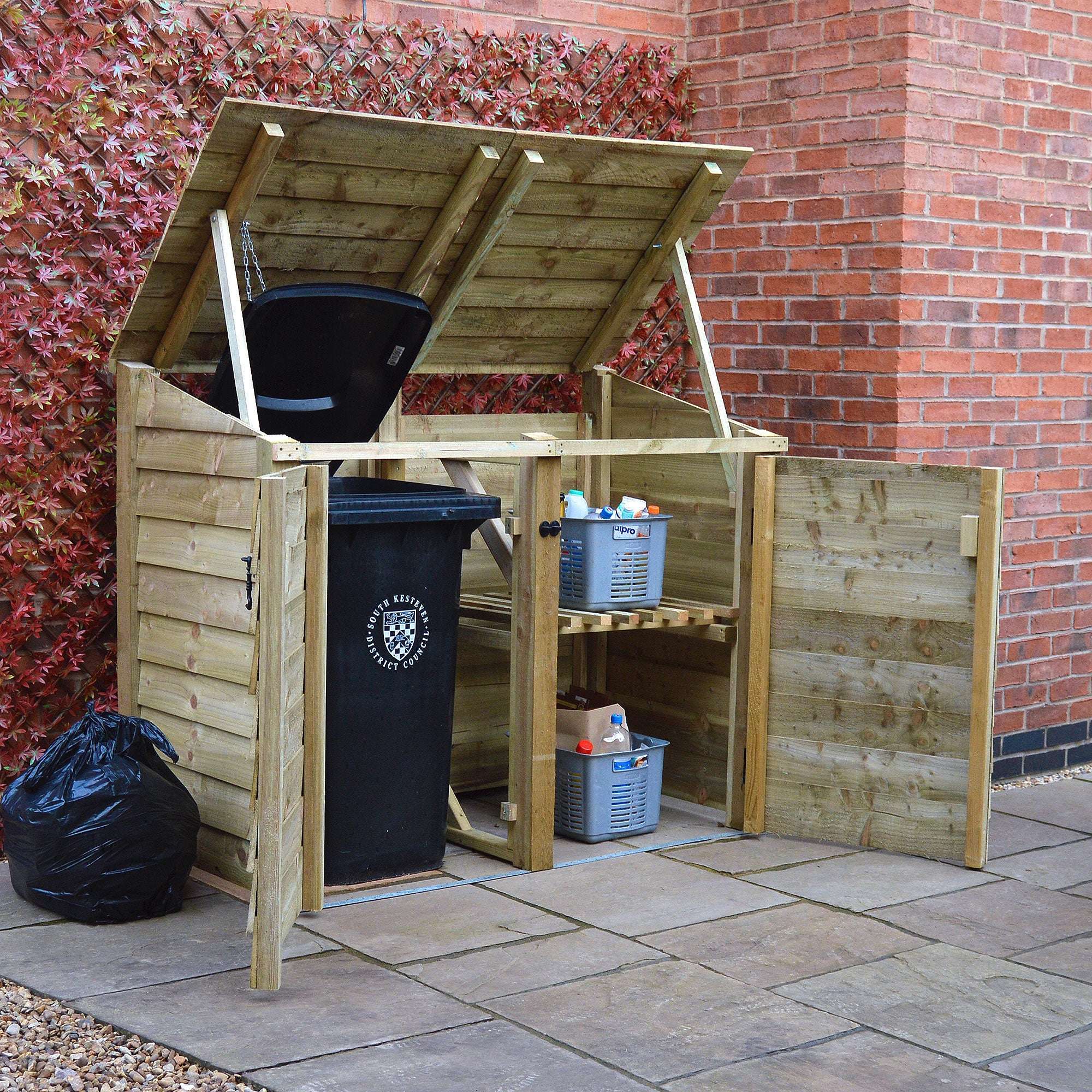 Exceptional Garden:Rutland Country Morcott Double Recycling Bin Combo Storage Unit