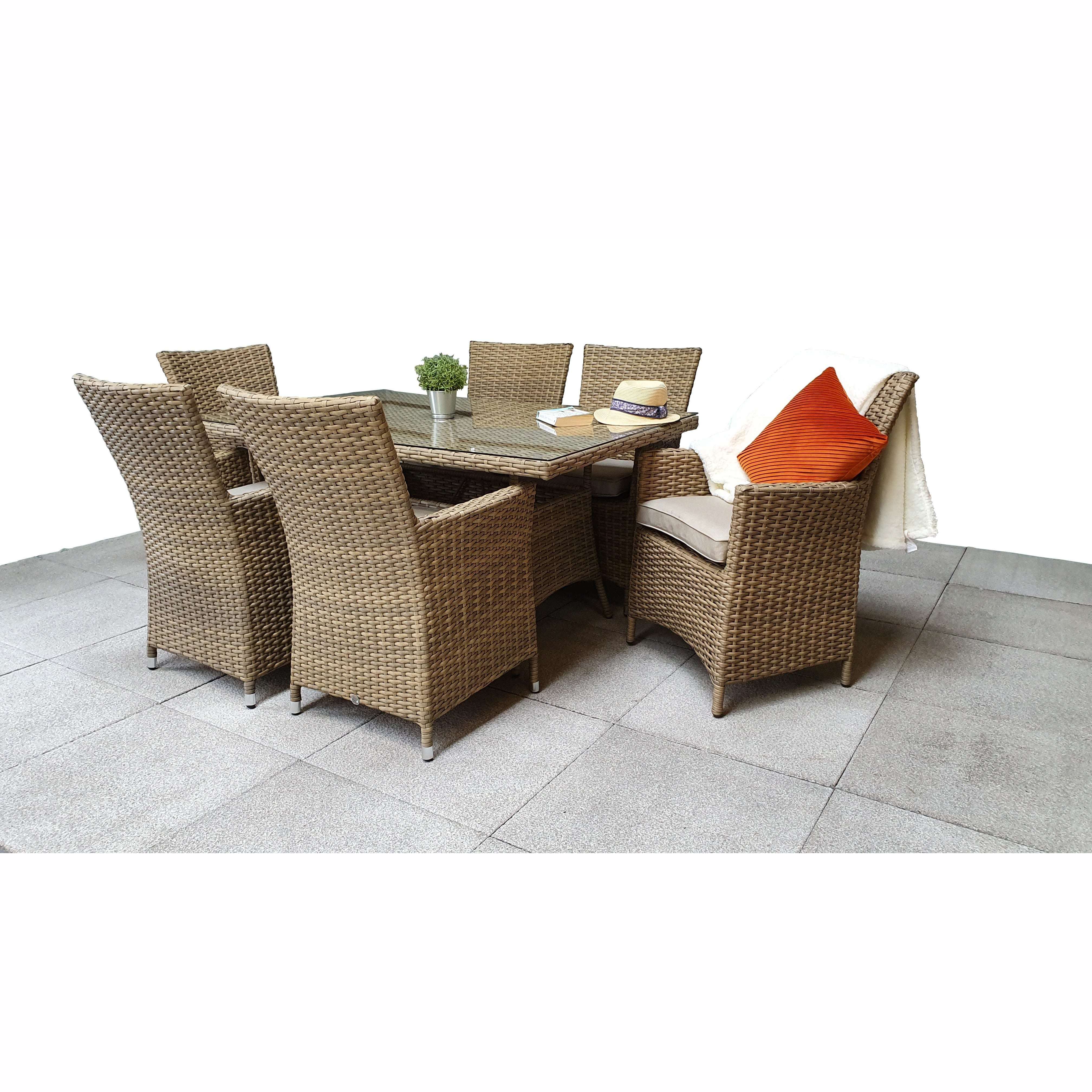 Exceptional Garden:Signature Weave Darcey 6-Seater Dining Set with Rectangular Table and High Back Chairs