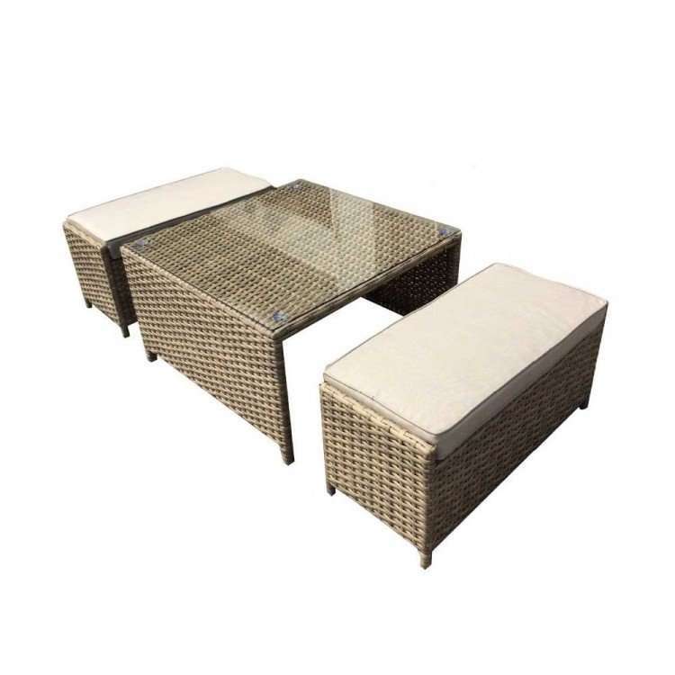 Exceptional Garden:Signature Weave Elizabeth Coffee Table and 2 Ottomans in Nature
