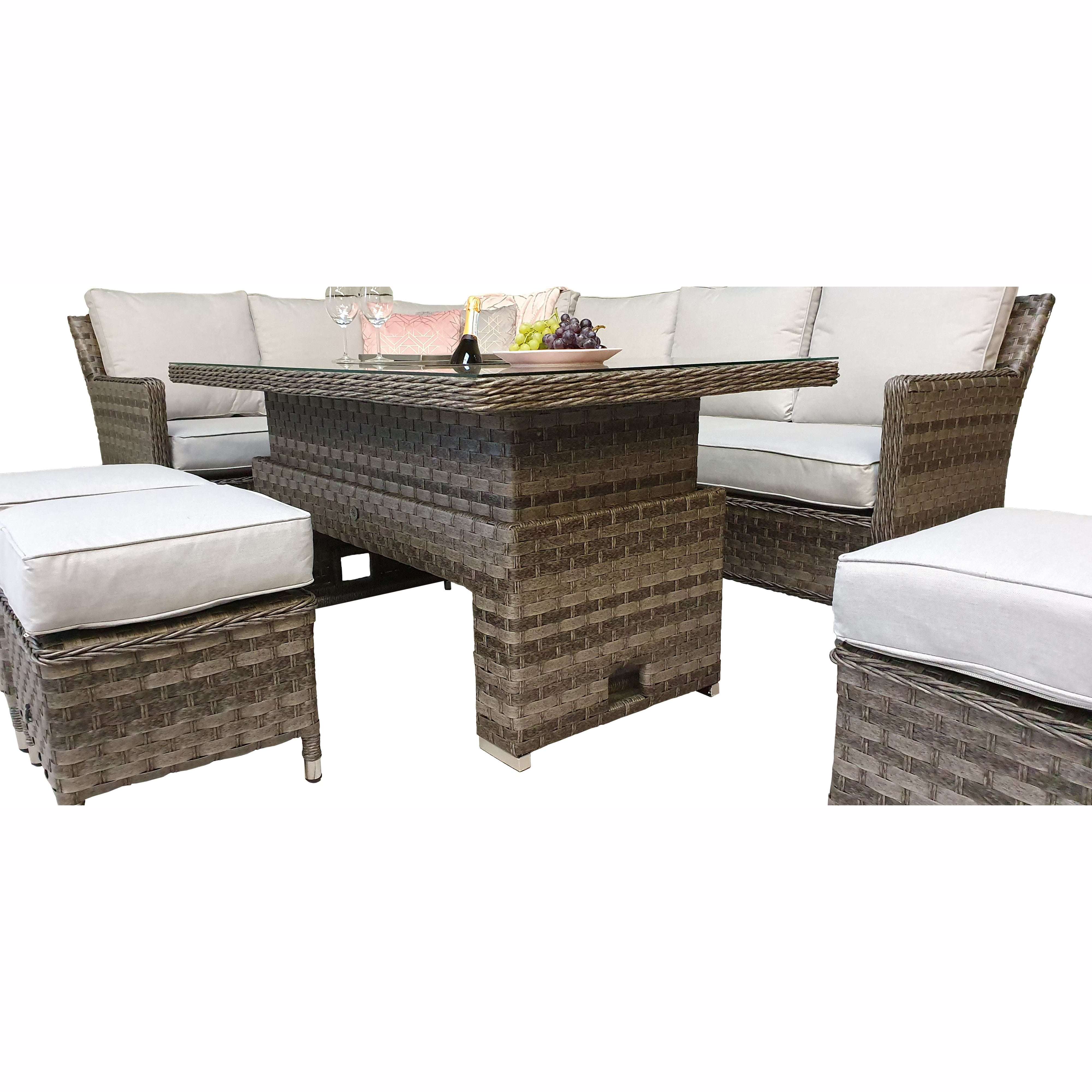 Exceptional Garden:Signature Weave Edwina Corner Dining Set with Lift Table and Ice bucket- Multi Wicker Grey