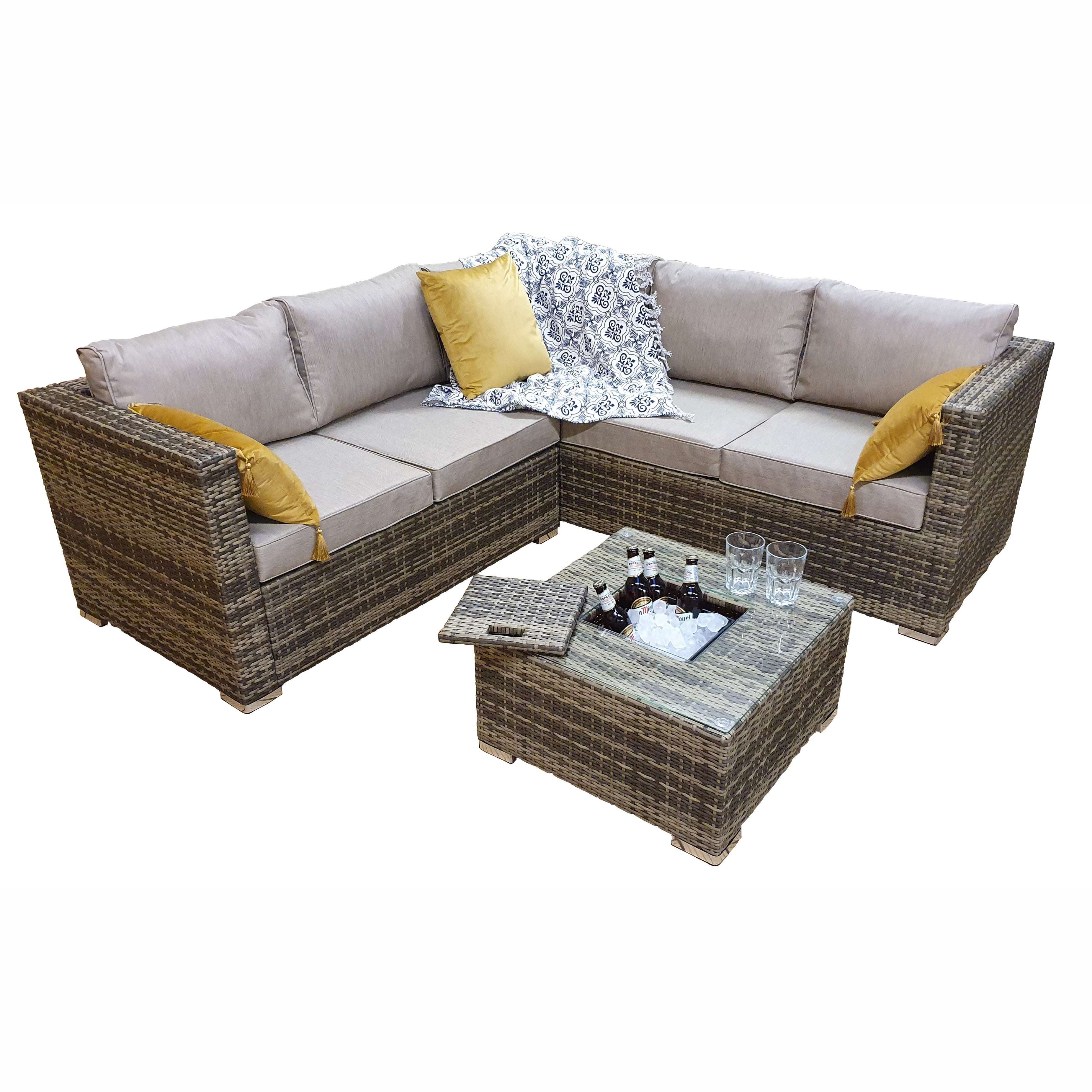 Exceptional Garden:Signature Weave Georgia Sofa Set with Ice Bucket - Mixed Brown