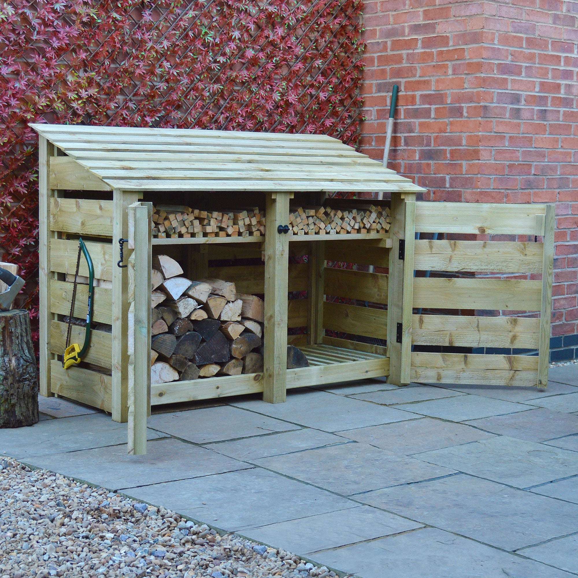 Rutland Country Hambleton Log Store with Door and Kindling Shelf - 4ft:Rutland County,Exceptional Garden