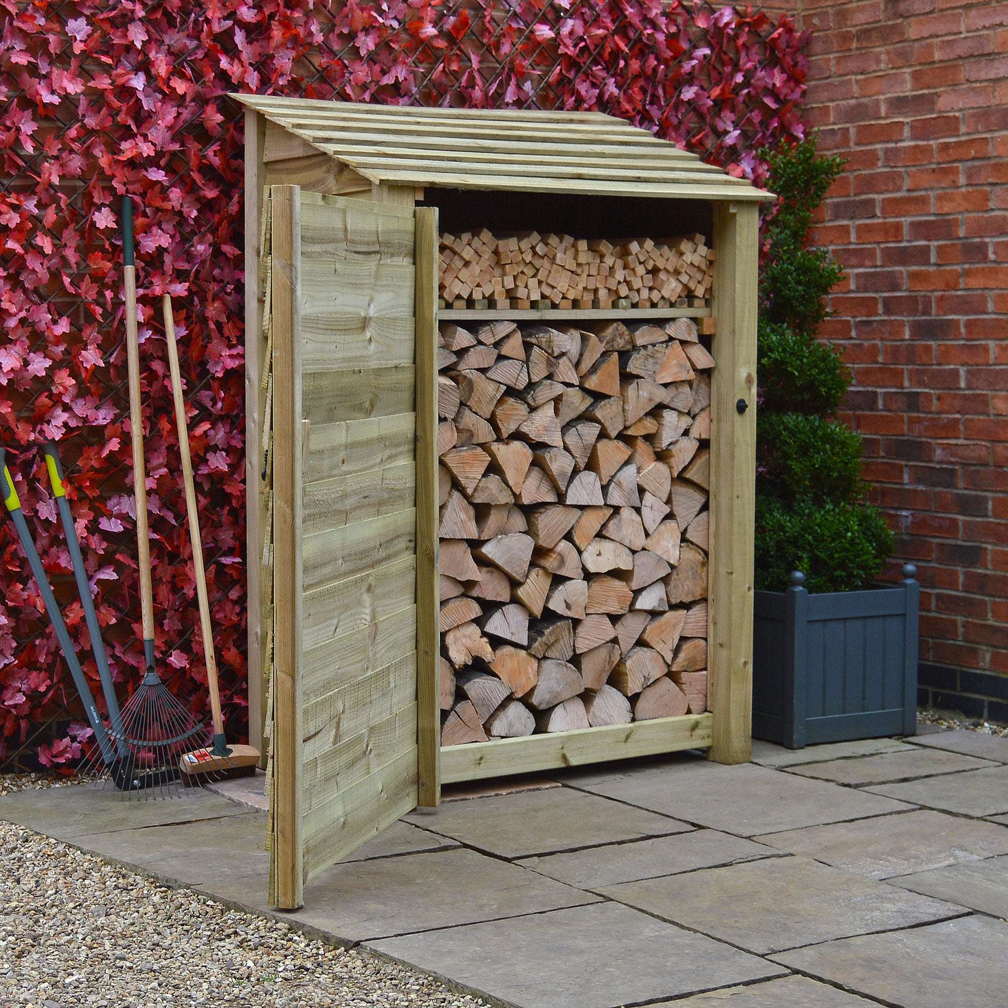 Exceptional Garden:Rutland Country Greetham Log Store With Kindling Shelf and Door - 6ft