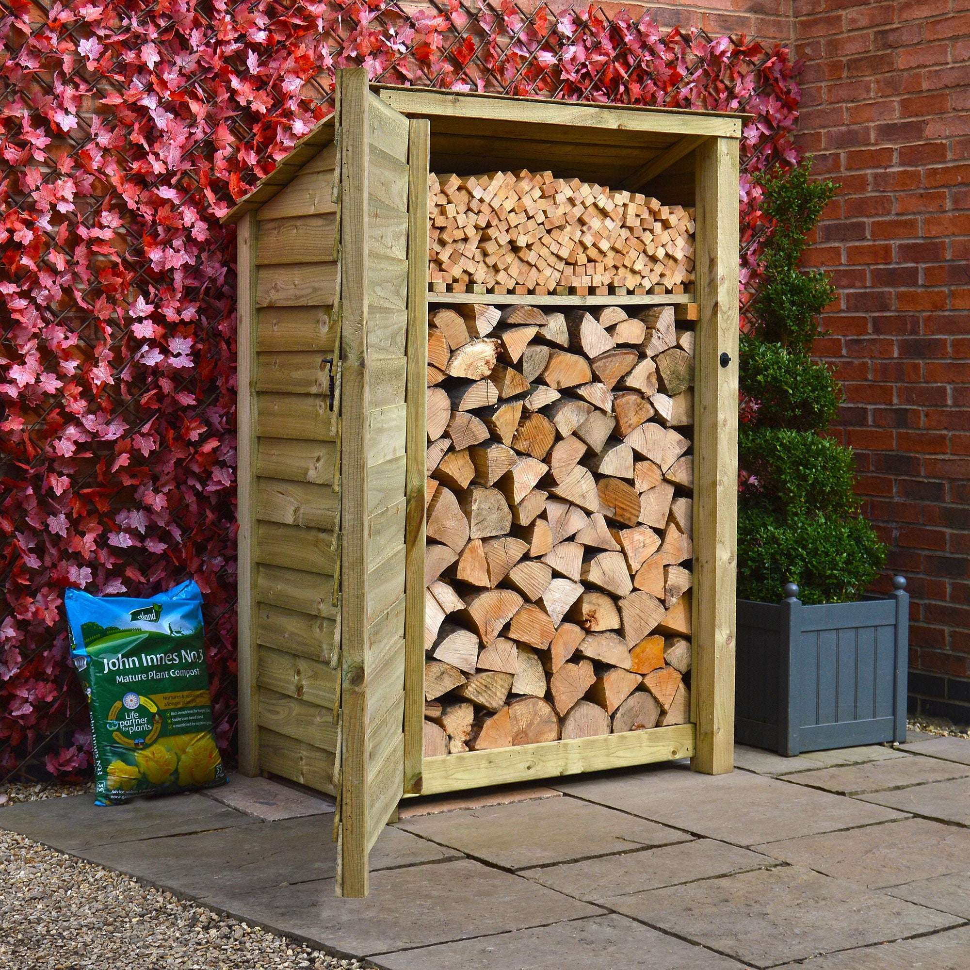 Rutland Country Greetham Log Store With Kindling Shelf and Door - 6ft:Rutland County,Exceptional Garden