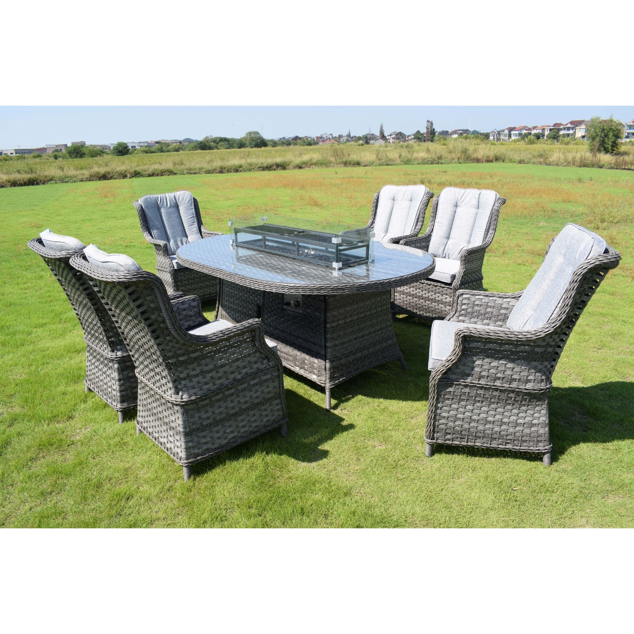 Amalfi 6 Seater Oval Dining Set with Firepit Table