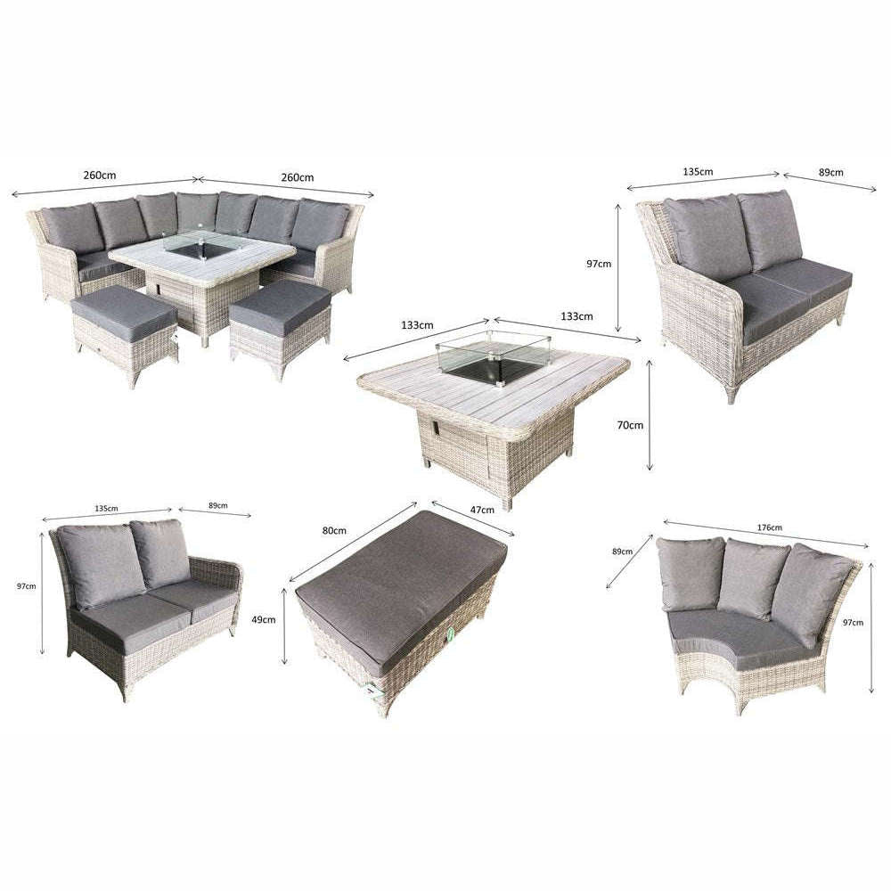Exceptional Garden:Signature Weave Meghan Large Corner Dining Set with Firepit Table