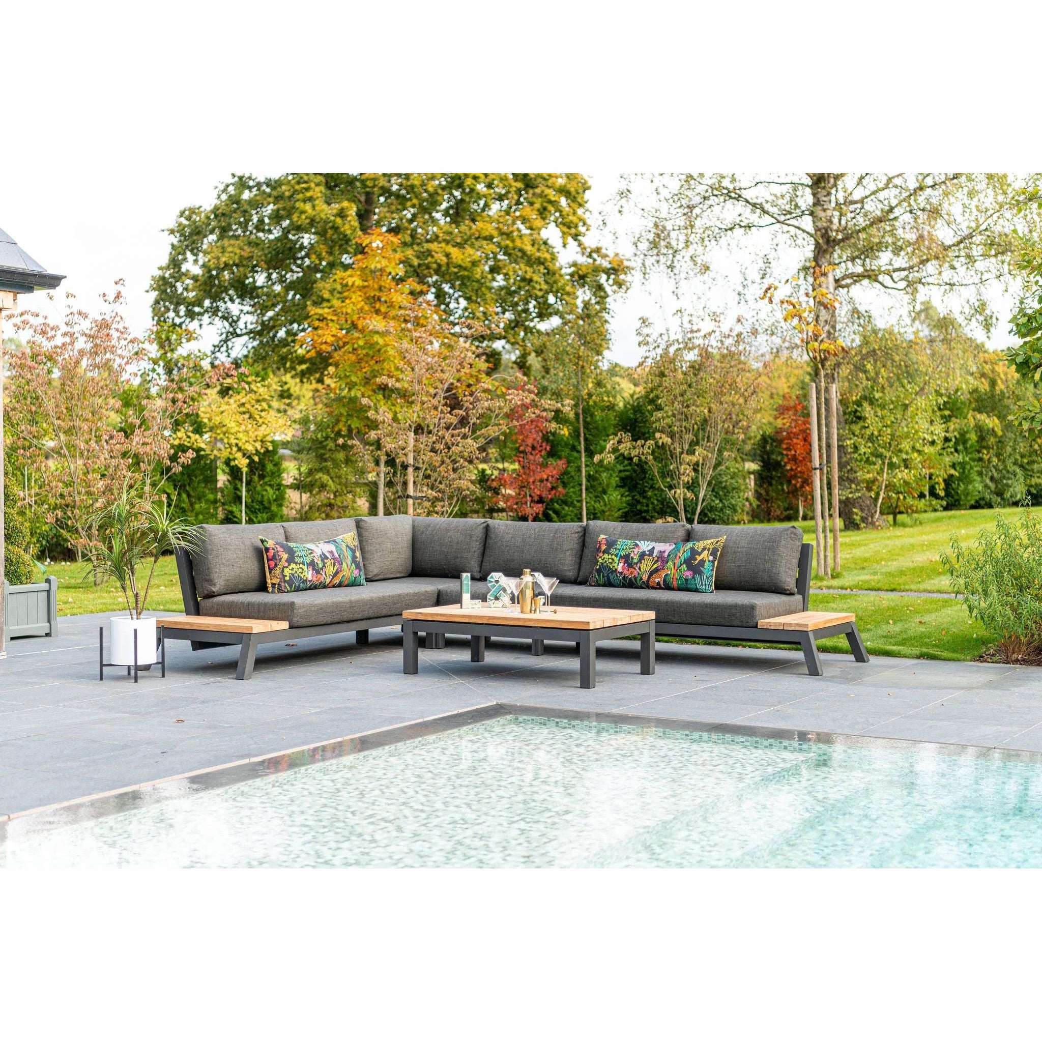 Exceptional Garden:4 Seasons Outdoor Empire Corner Sofa Set and 90cm Capitol Teak Coffee table
