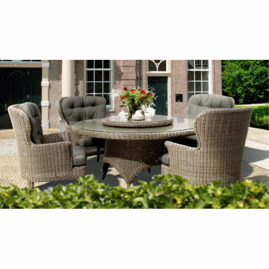 Exceptional Garden:4 Seasons Outdoor Buckingham 4 seater Dining Set with 170cm Victoria Table and Woven Lazy Susan