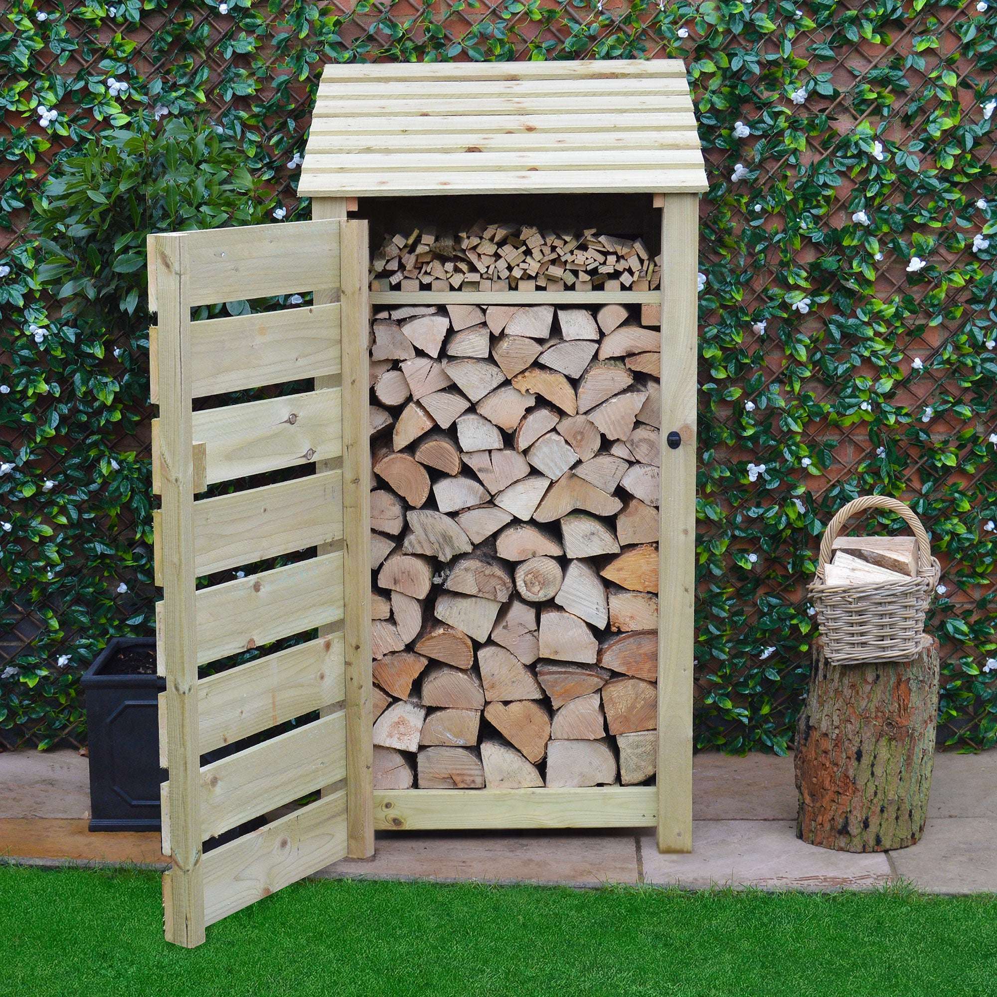 Exceptional Garden:Rutland County Burley Log Store with Door and Kindling Shelf - 6ft
