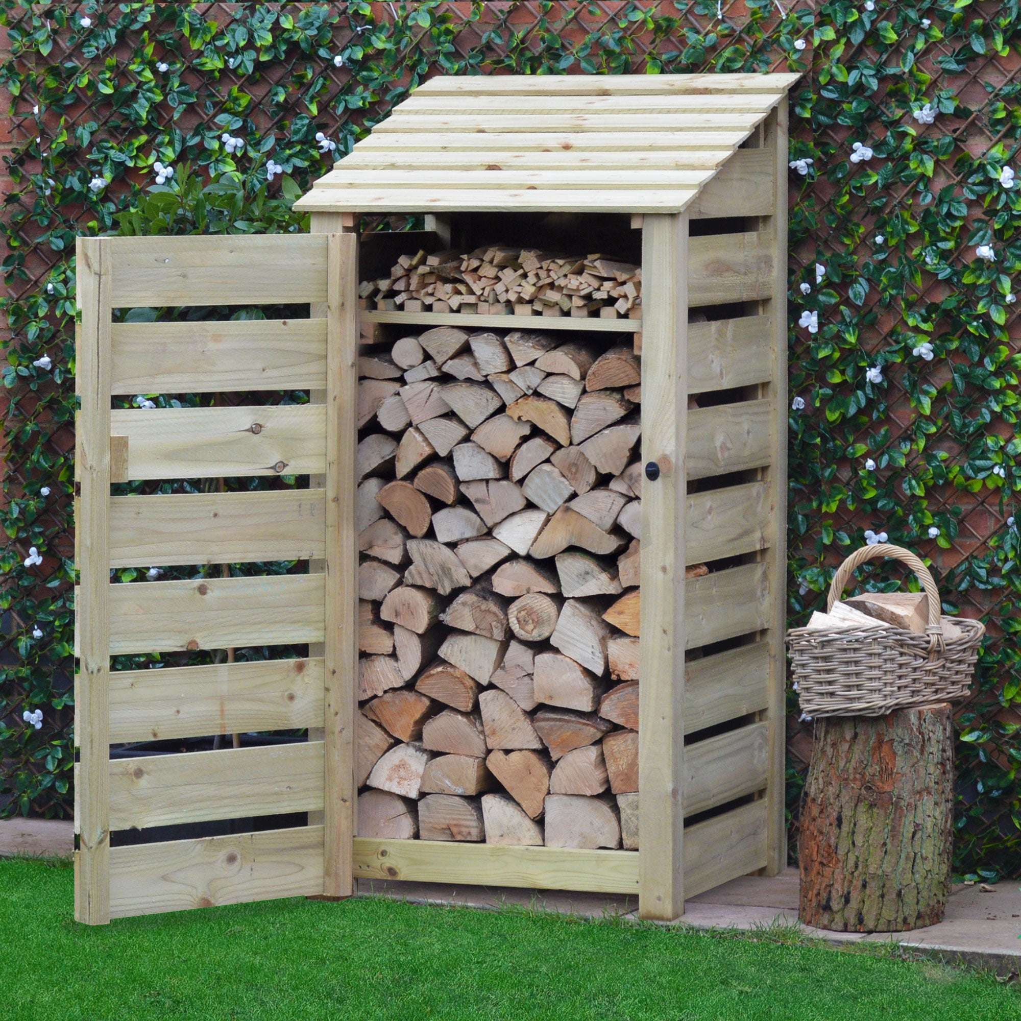 Exceptional Garden:Rutland County Burley Log Store with Door and Kindling Shelf - 6ft