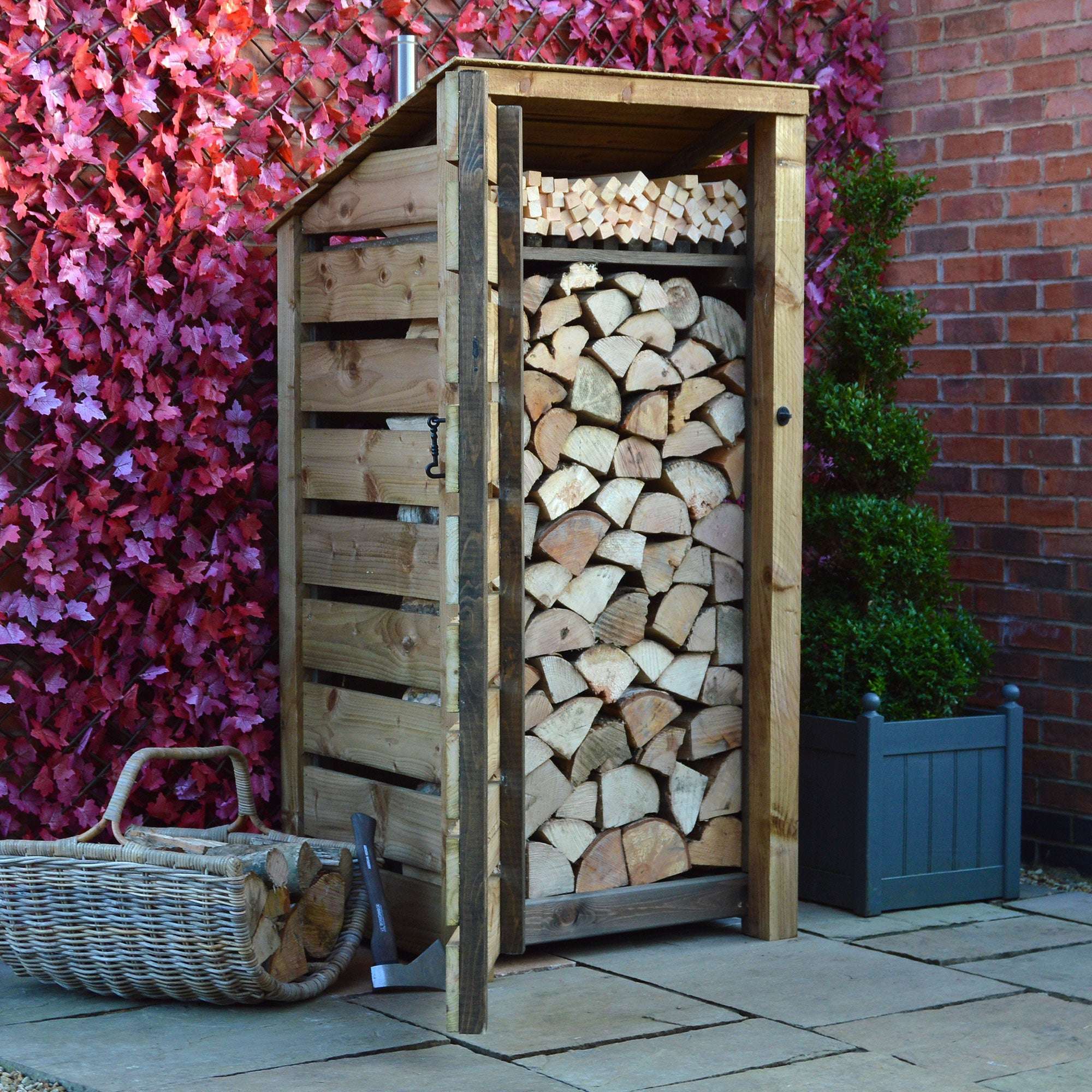 Exceptional Garden:Rutland County Burley Log Store with Door and Kindling Shelf - 6ft