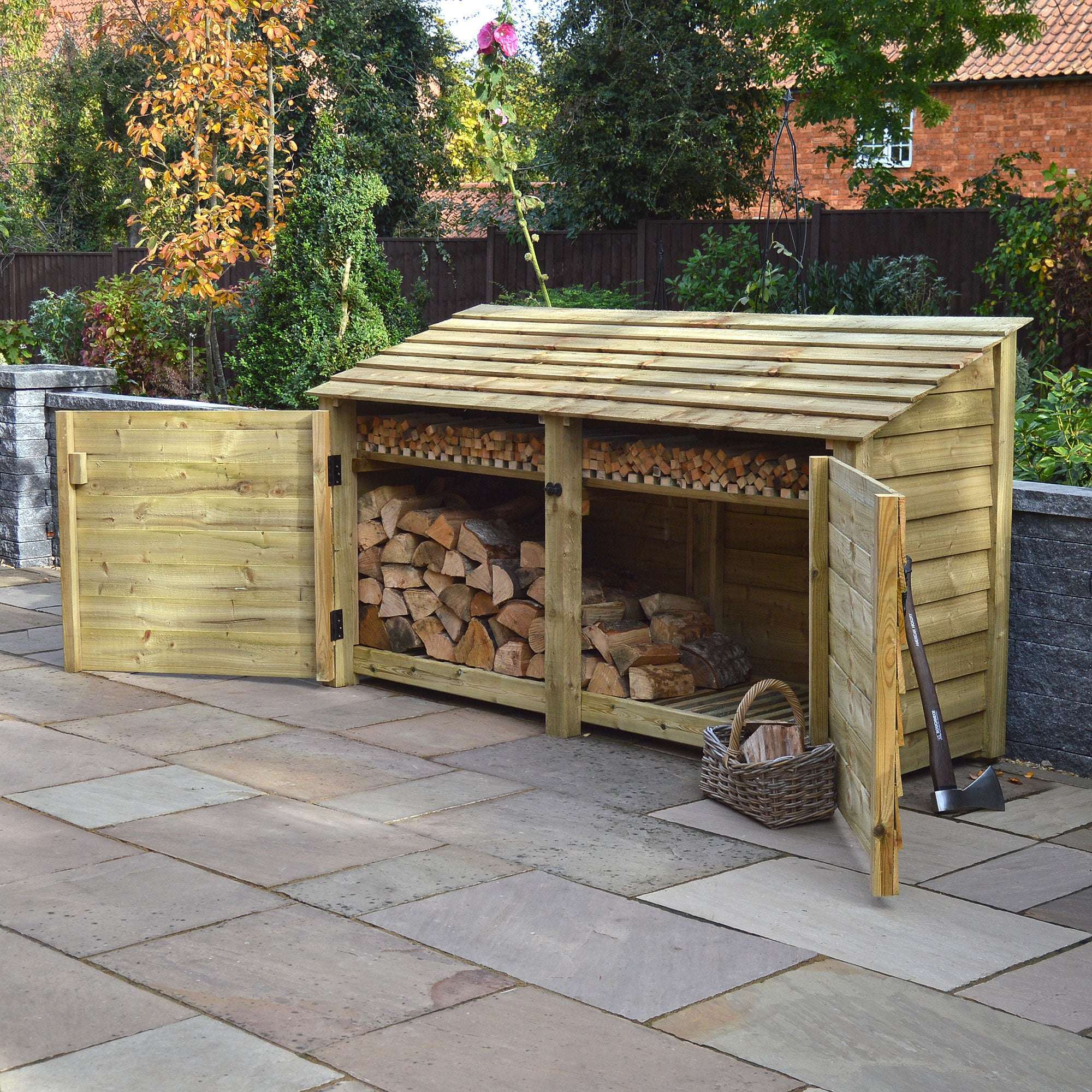 Rutland County Normanton Log Store with Kindling Shelf and Door - 4ft:Rutland County,Exceptional Garden