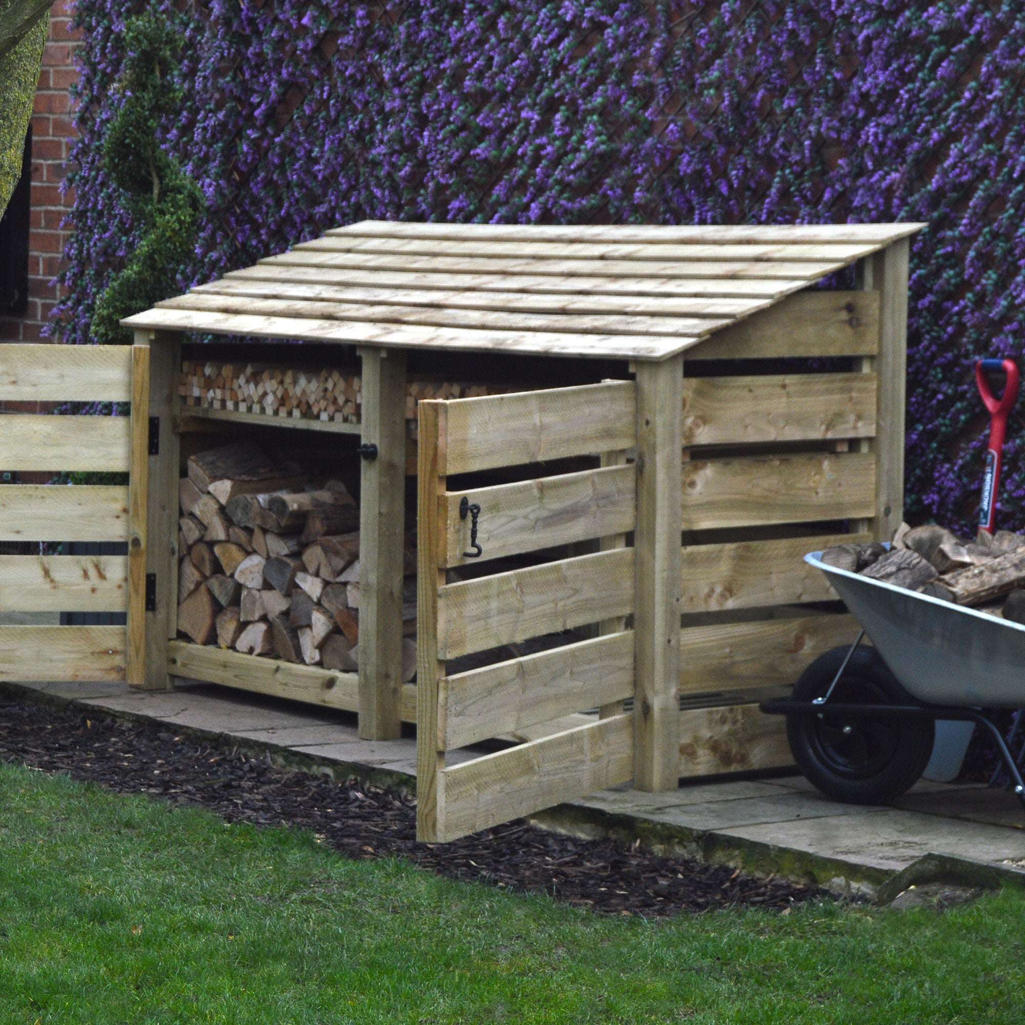 Rutland County Normanton Log Store with Kindling Shelf and Door - 4ft:Rutland County,Exceptional Garden