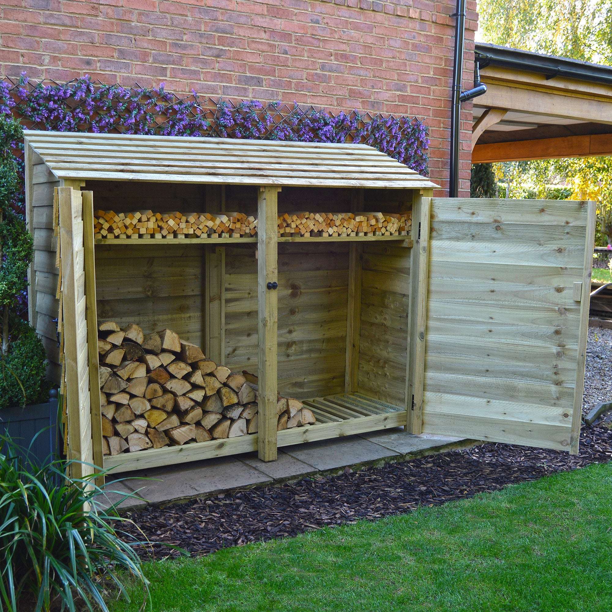 Exceptional Garden:Rutland County Normanton Log Store with Door and Kindling Shelf - 6ft