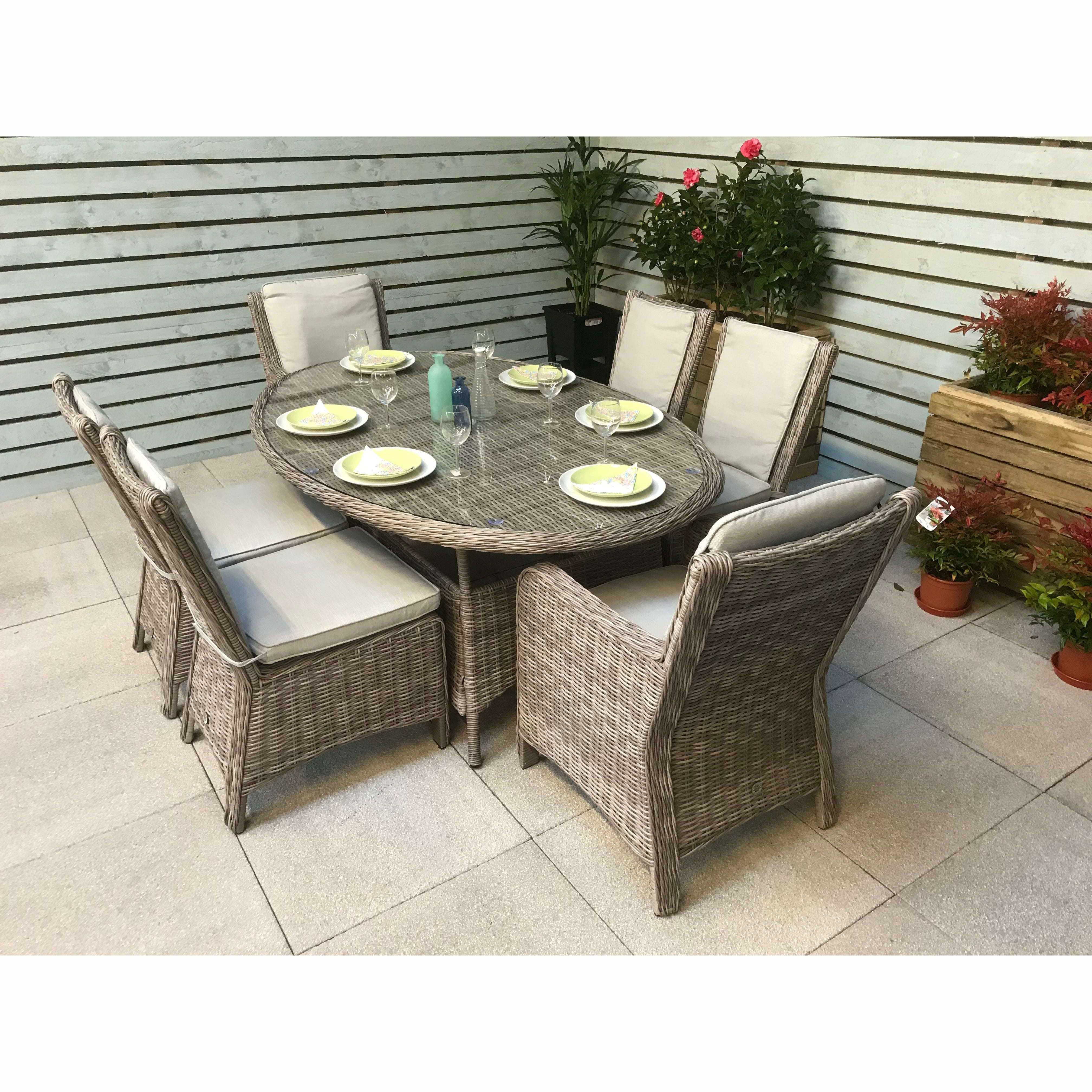 Exceptional Garden:Signature Weave Alexandra 6-Seater Dining Set with Oval Dining Table