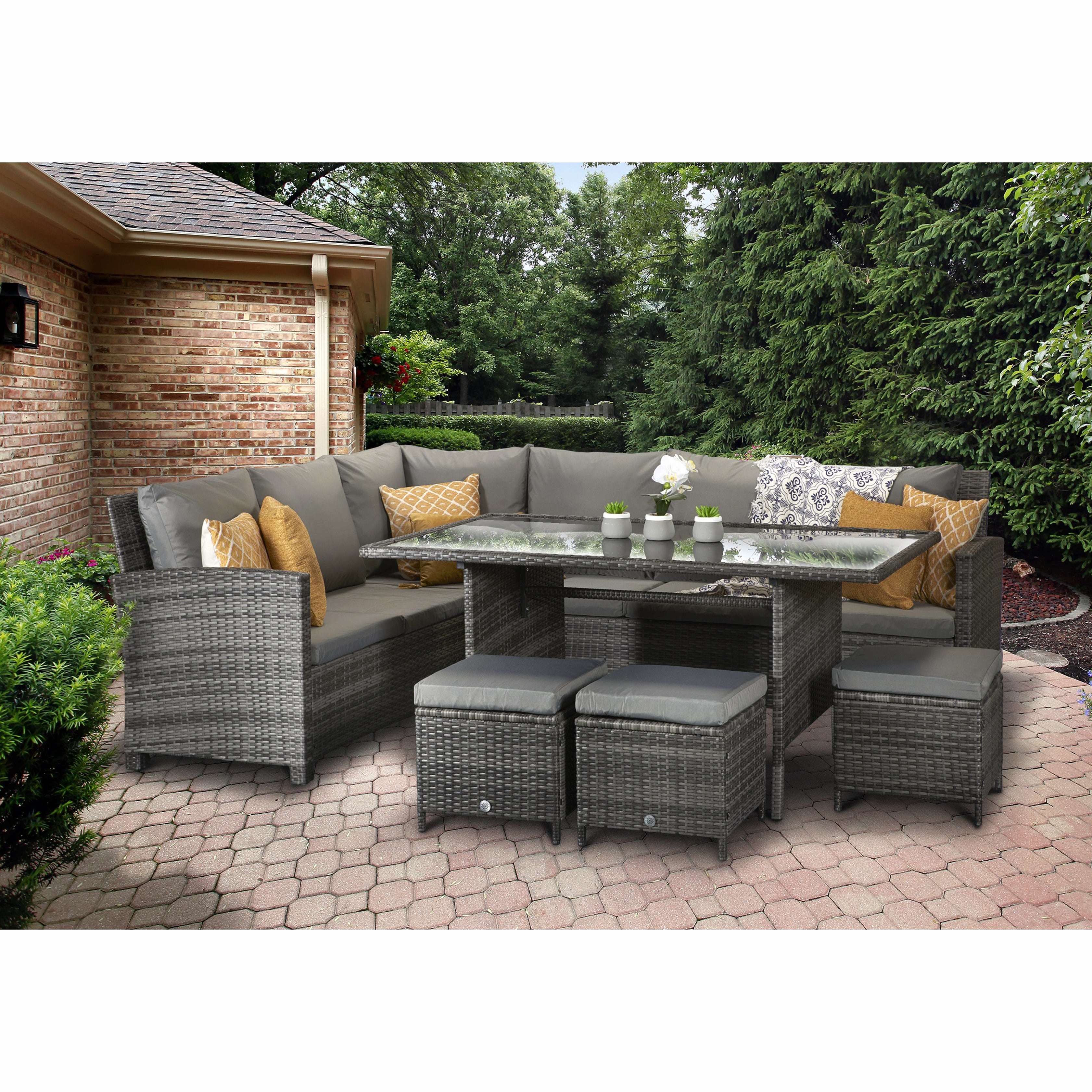 Exceptional Garden:Signature Weave Charlotte Corner Dining Set - Grey
