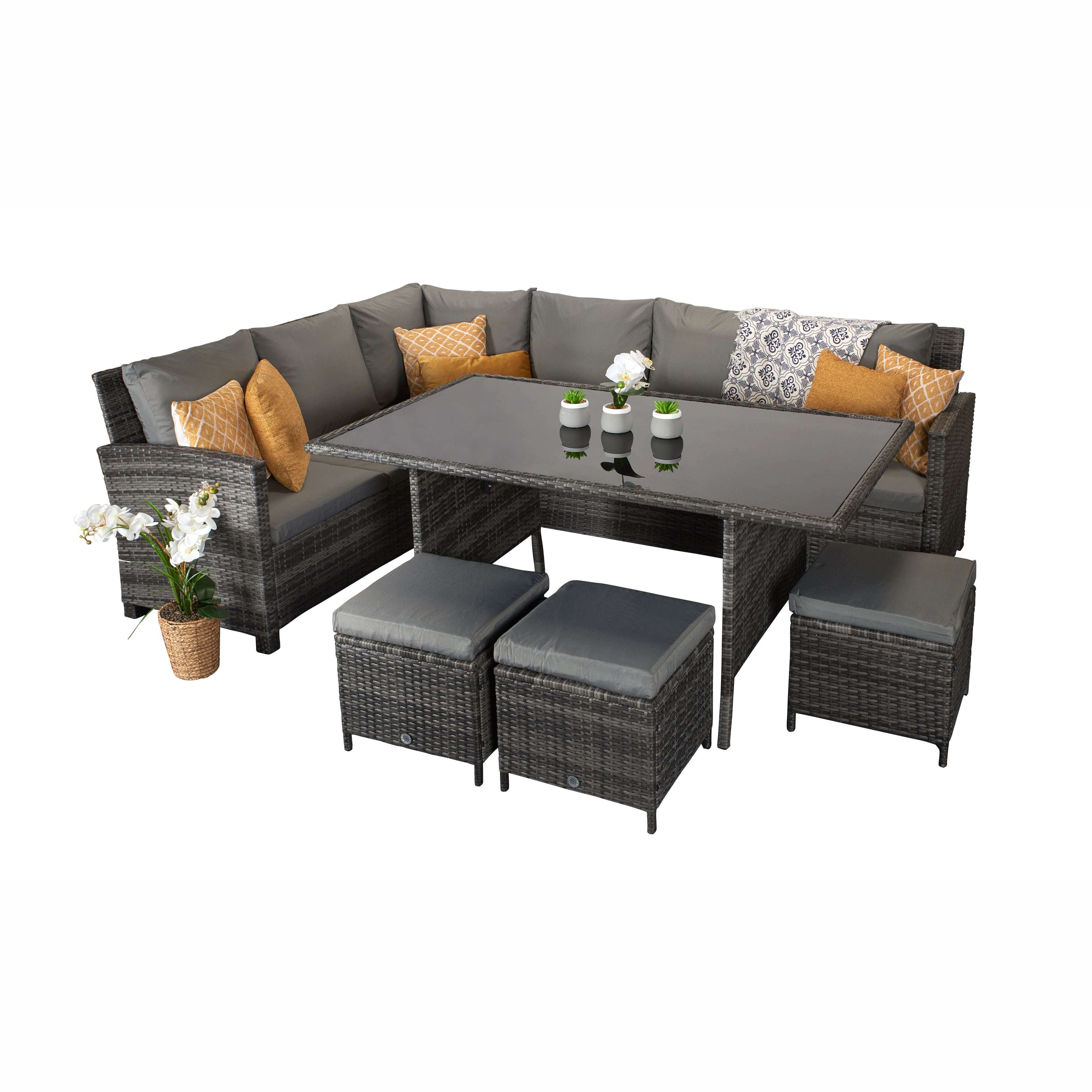 Exceptional Garden:Signature Weave Charlotte Corner Dining Set - Grey