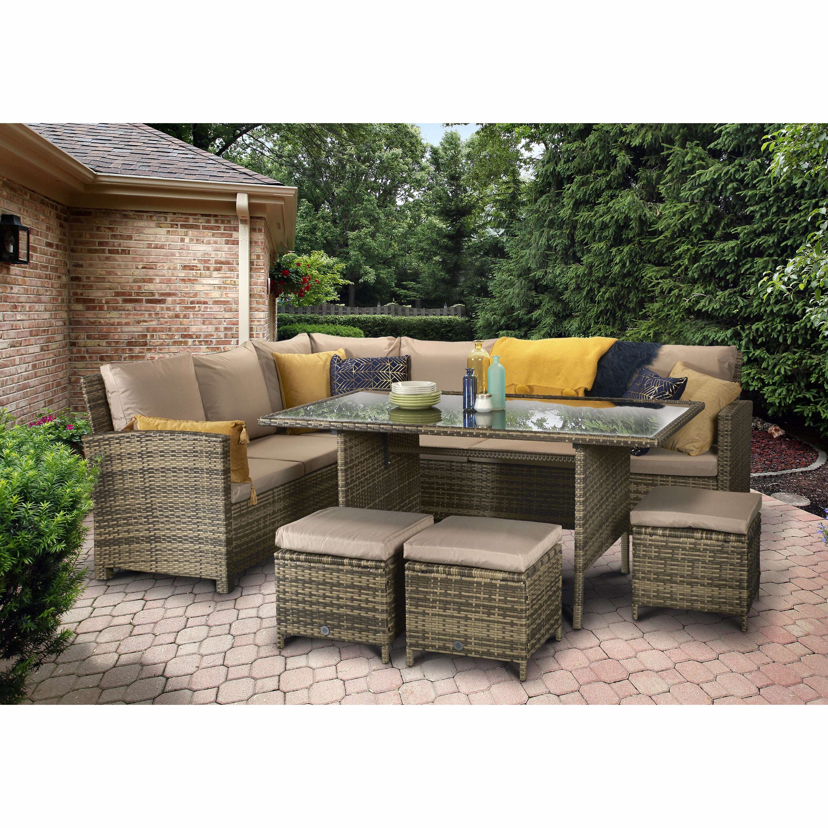 Exceptional Garden:Signature Weave Charlotte Corner Dining Set - Nature/Brown