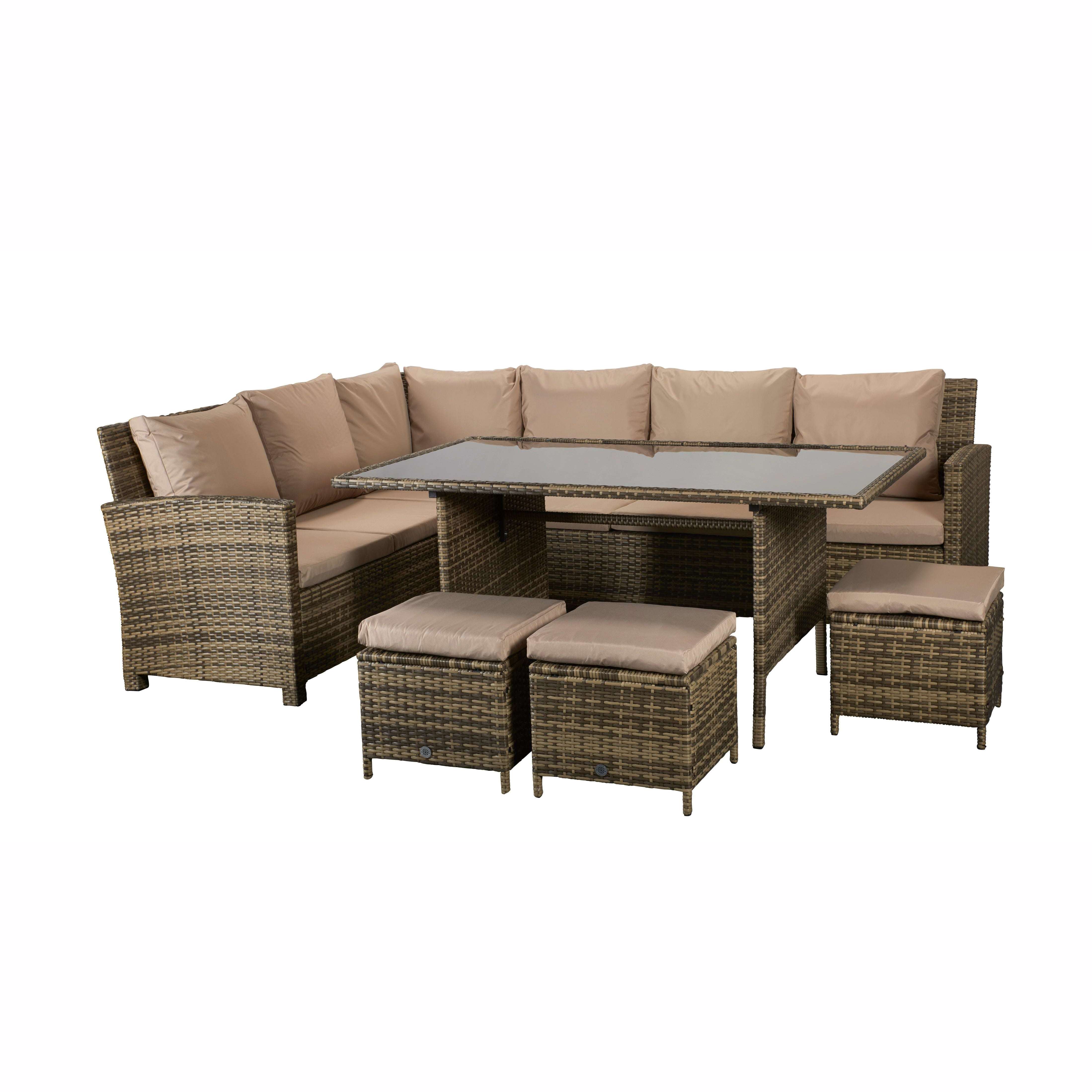 Exceptional Garden:Signature Weave Charlotte Corner Dining Set - Nature/Brown