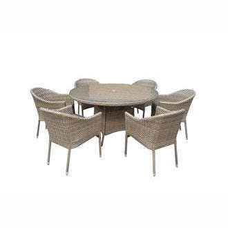 Exceptional Garden:Signature Weave Darcey 6-Seater Dining Set with Round Table and Stacking Chairs